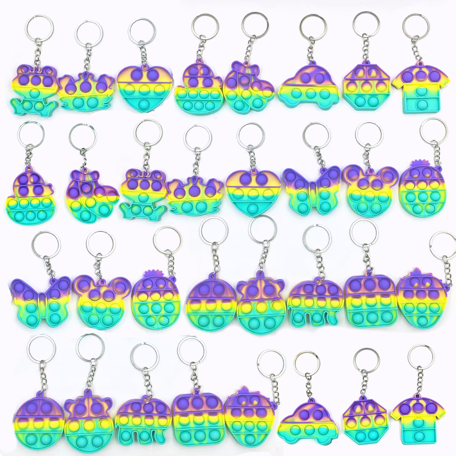 ZLWENA 32PCS Fidget Keychain Toys Bulk - Mini Pop Sensory Fidgets for Kids, Party Favors, Treasure Box Prizes, Classroom Rewards, Goodie Bag Stuffers & Carnival Games