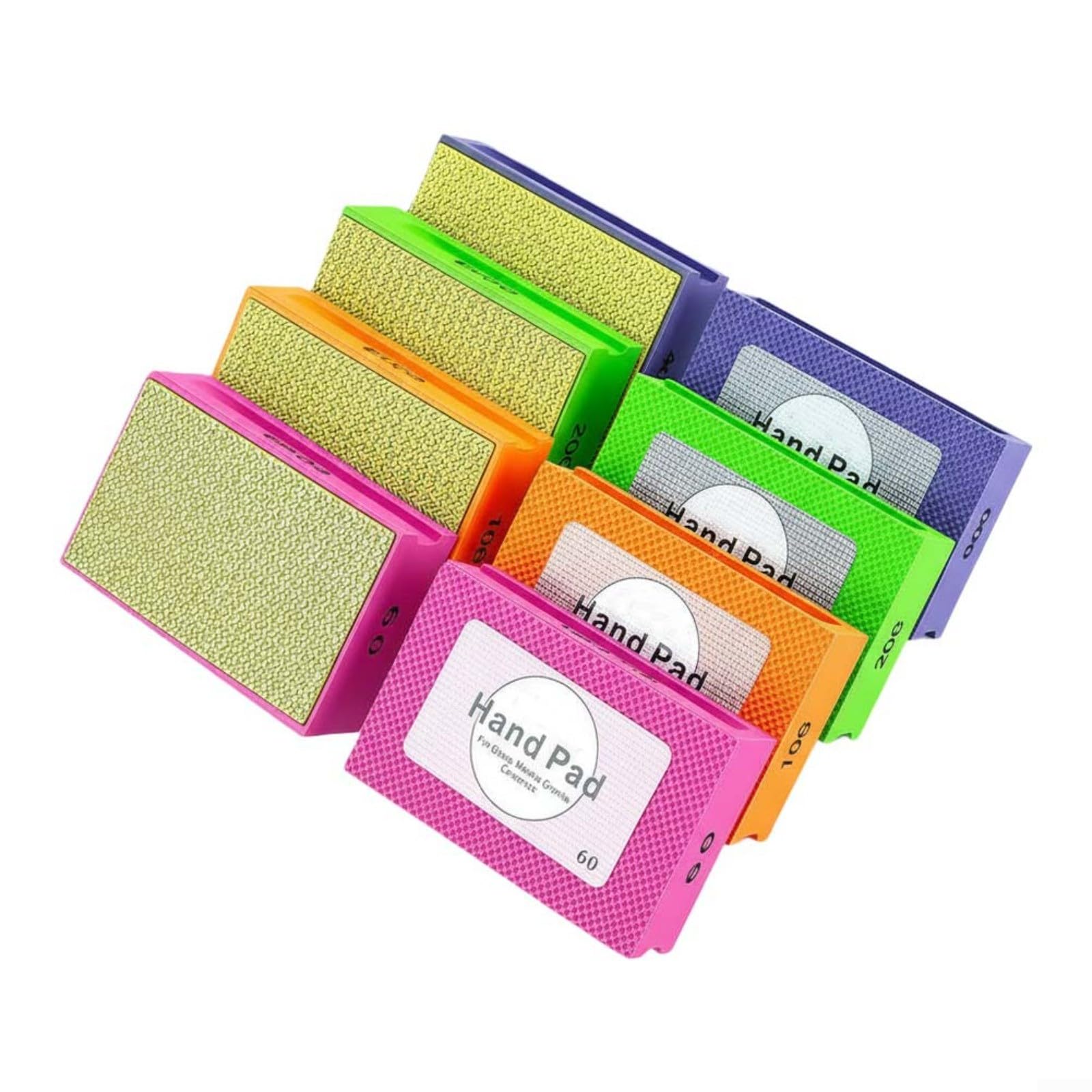 Paquete de 4 bloques de lijado con base de esponja, almohadillas de pulido a mano de grano 60/100/200/400 para uso en seco y húmedo, almohadilla de respaldo ergonómica de espuma para vidrio, madera