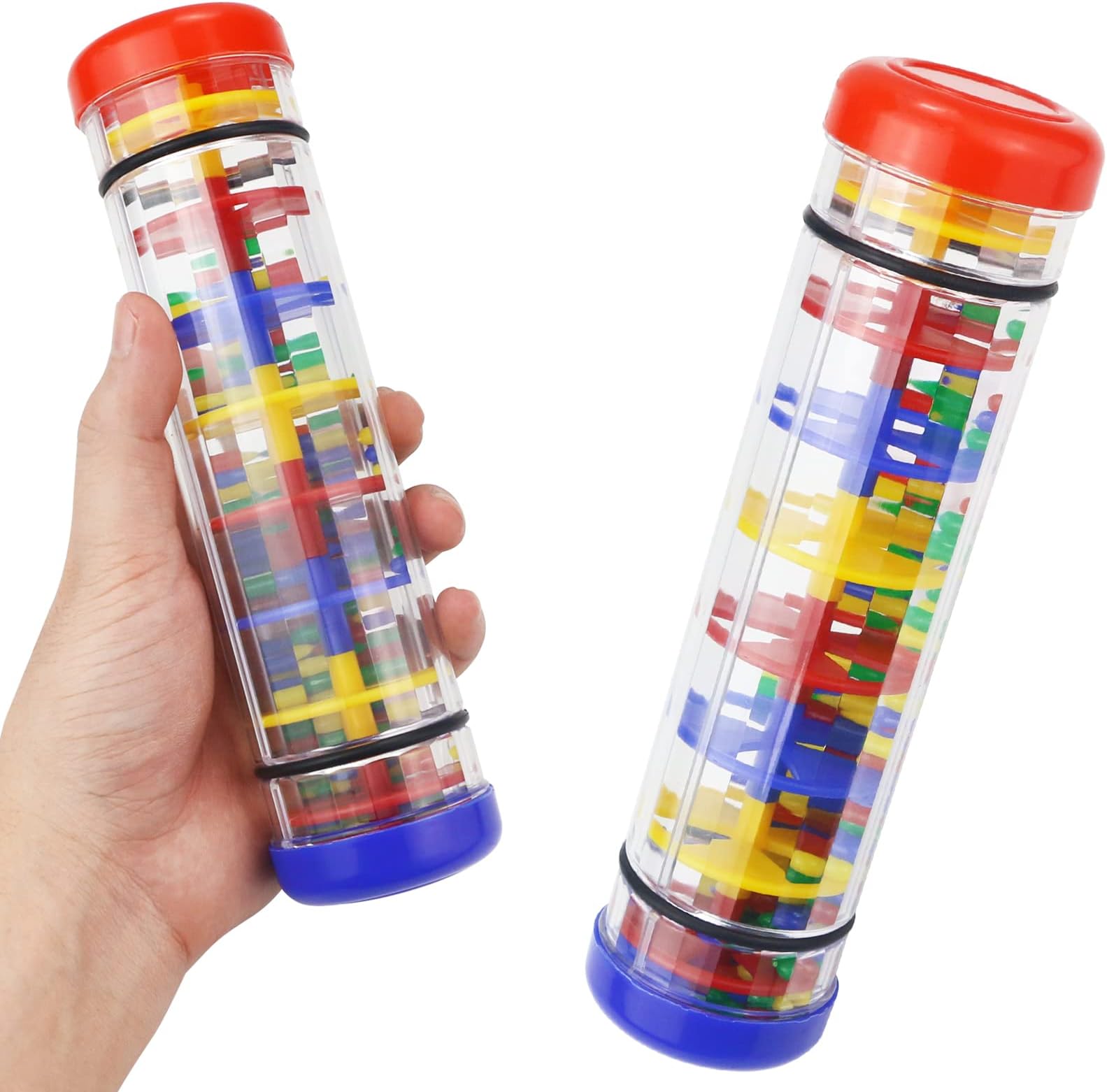 2 Pack 8 Inch Rain Stick Musical Instrument, Rainstick Rainmaker Toy Sensory Toys Rattle Tube Rain Shaker