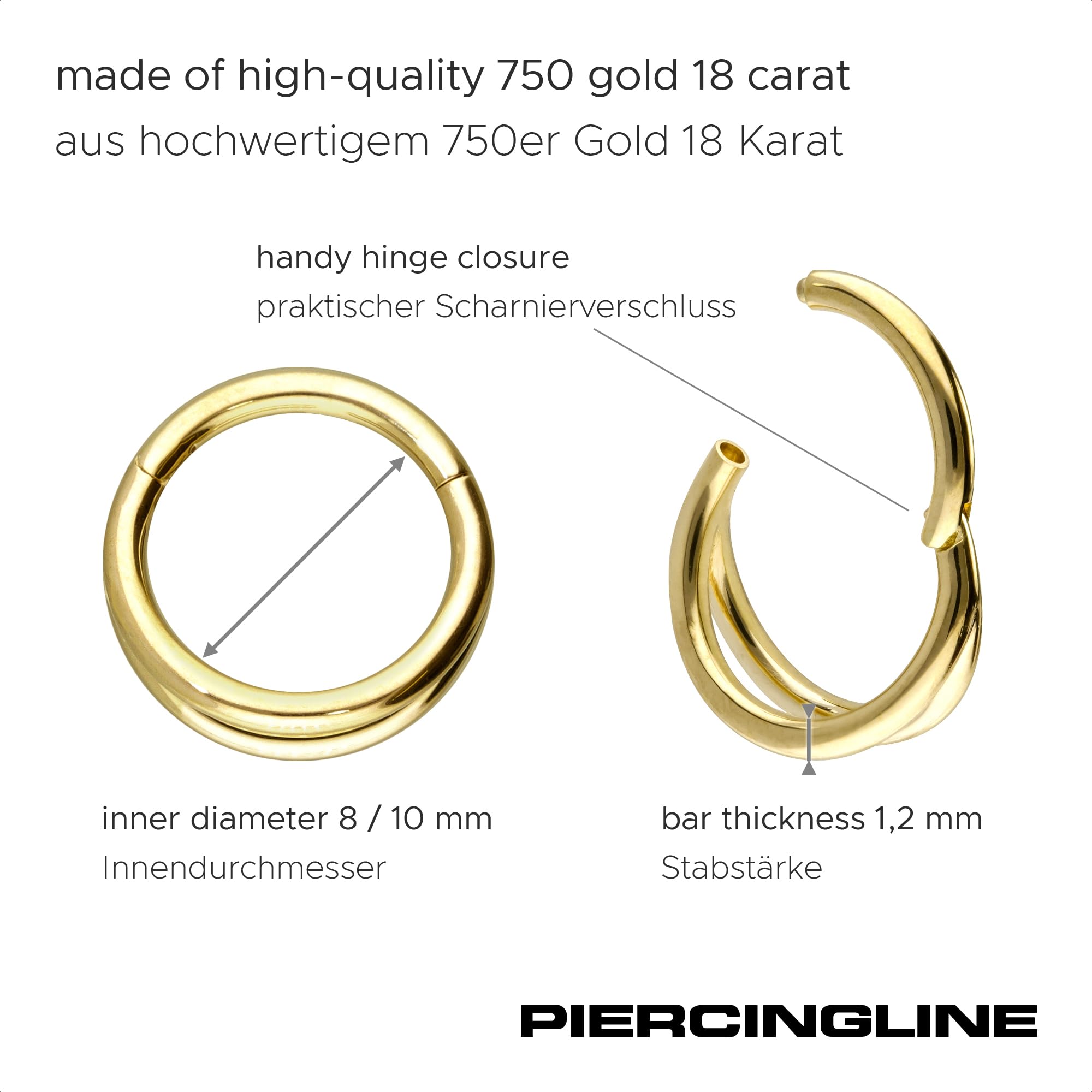 PIERCINGLINE 750er Gold Segmentring Clicker | 18 KARAT | DOPPEL RING | Piercing Ring Nase Septum Ohr Helix | Farb & Größenauswahl