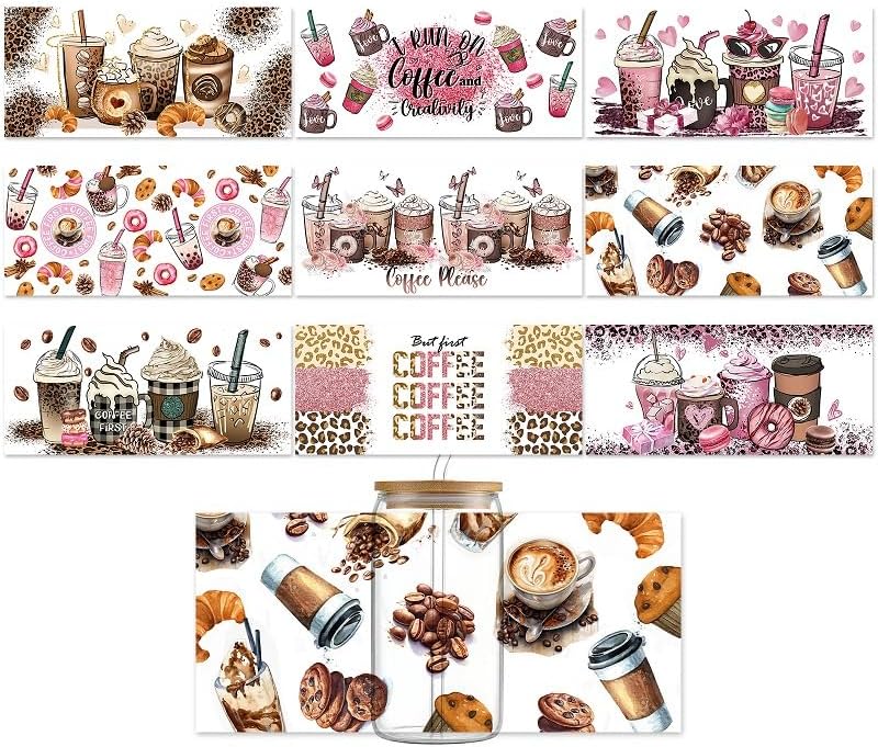 Miniatura 1 de Cysincos 9 hojas de vasos de vidrio impermeables, calcomanías de transferencia UV DTF, calcomanías de bricolaje para transferir para muebles de