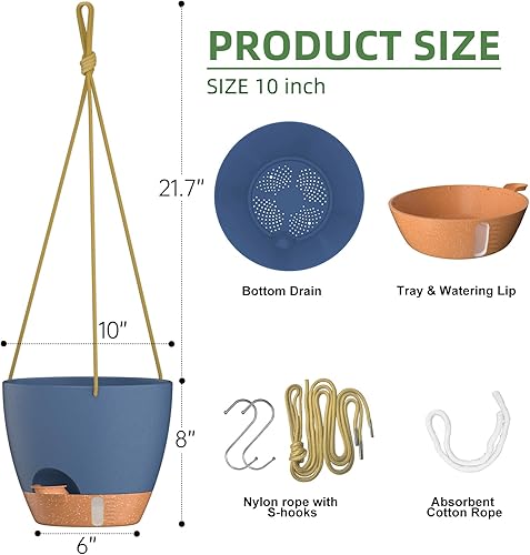 Miniatura 32 de ZMTECH Macetas colgantes de 12 pulgadas para plantas de interior y exterior, 1 paquete de macetas colgantes de riego automático con agujeros