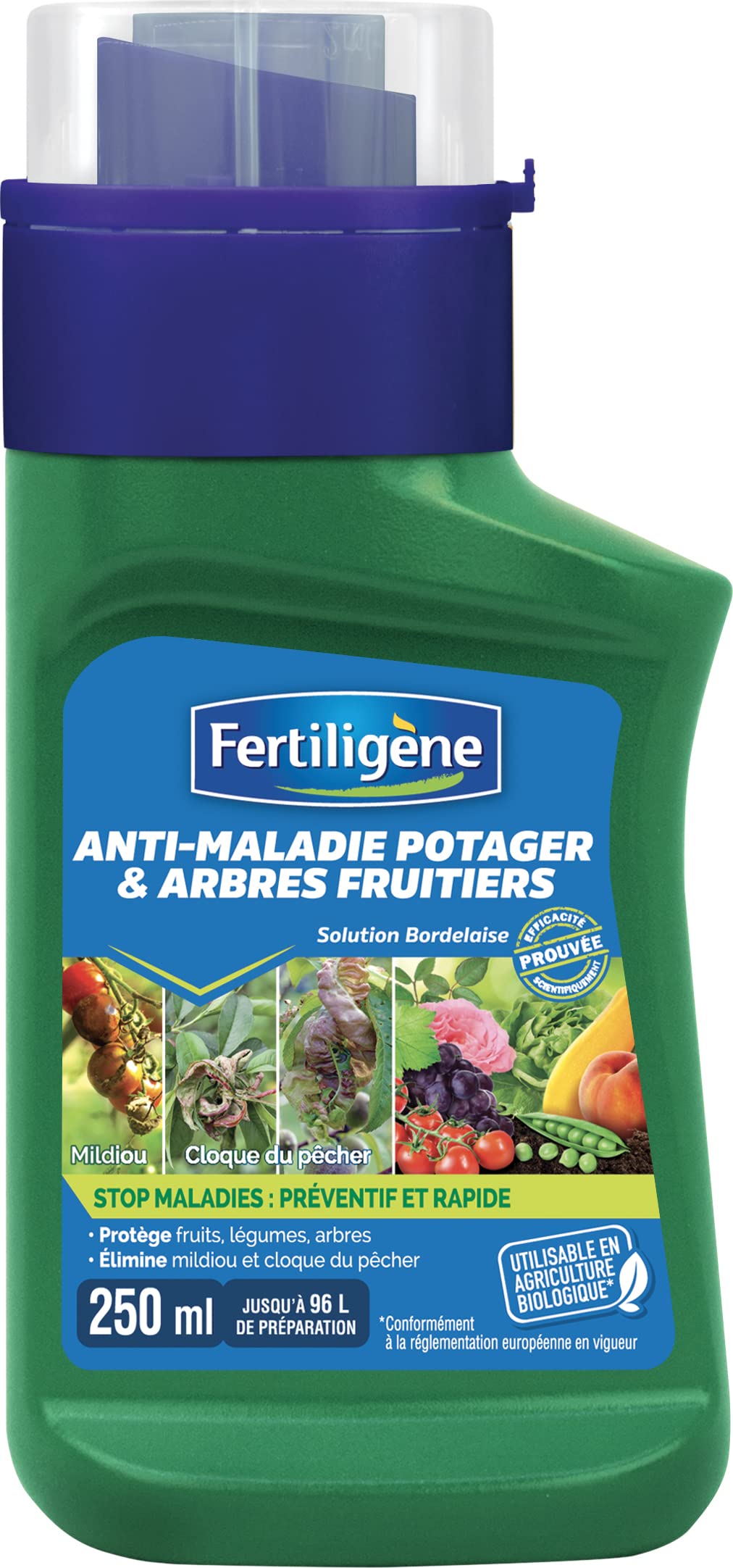 FERTILIGENE FMAPO25 -Anti-Maladies Potager & Arbres Fruitiers 250 ml - A base de cuivre liquide -Prévient et soigne les maladies sur fruits et légumes -Anti mildiou-A diluer jusqu’à 96L de préparation