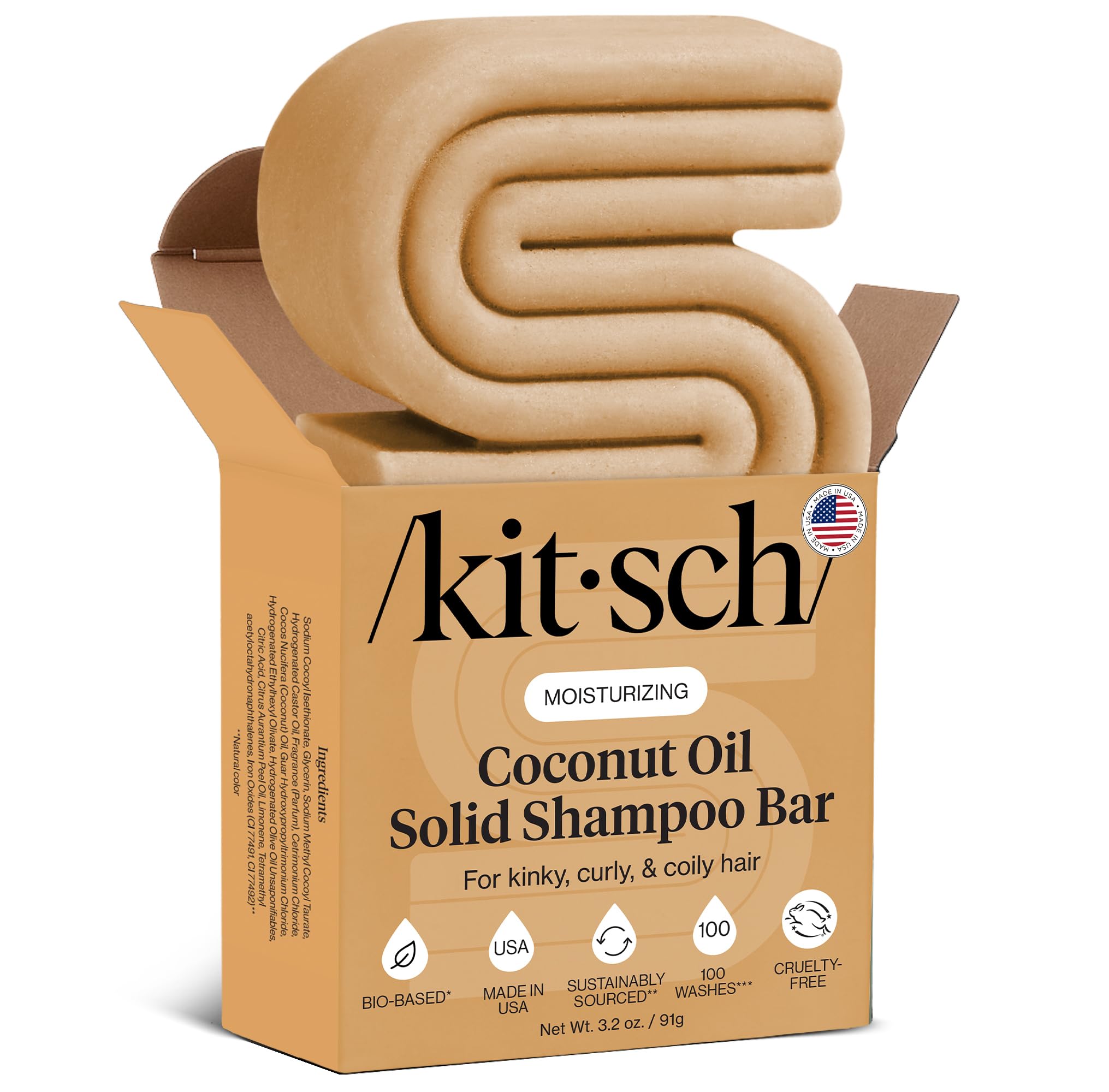 Coconut Oil Shampoo Bar - Hydrate & Soften Dry Damaged Hair - Deep Moisturizing Curly Hair Shampoo - Safe Shampoo for Color Treated Hair - Silicone, Paraben & Sulfate Free - 3.2 oz