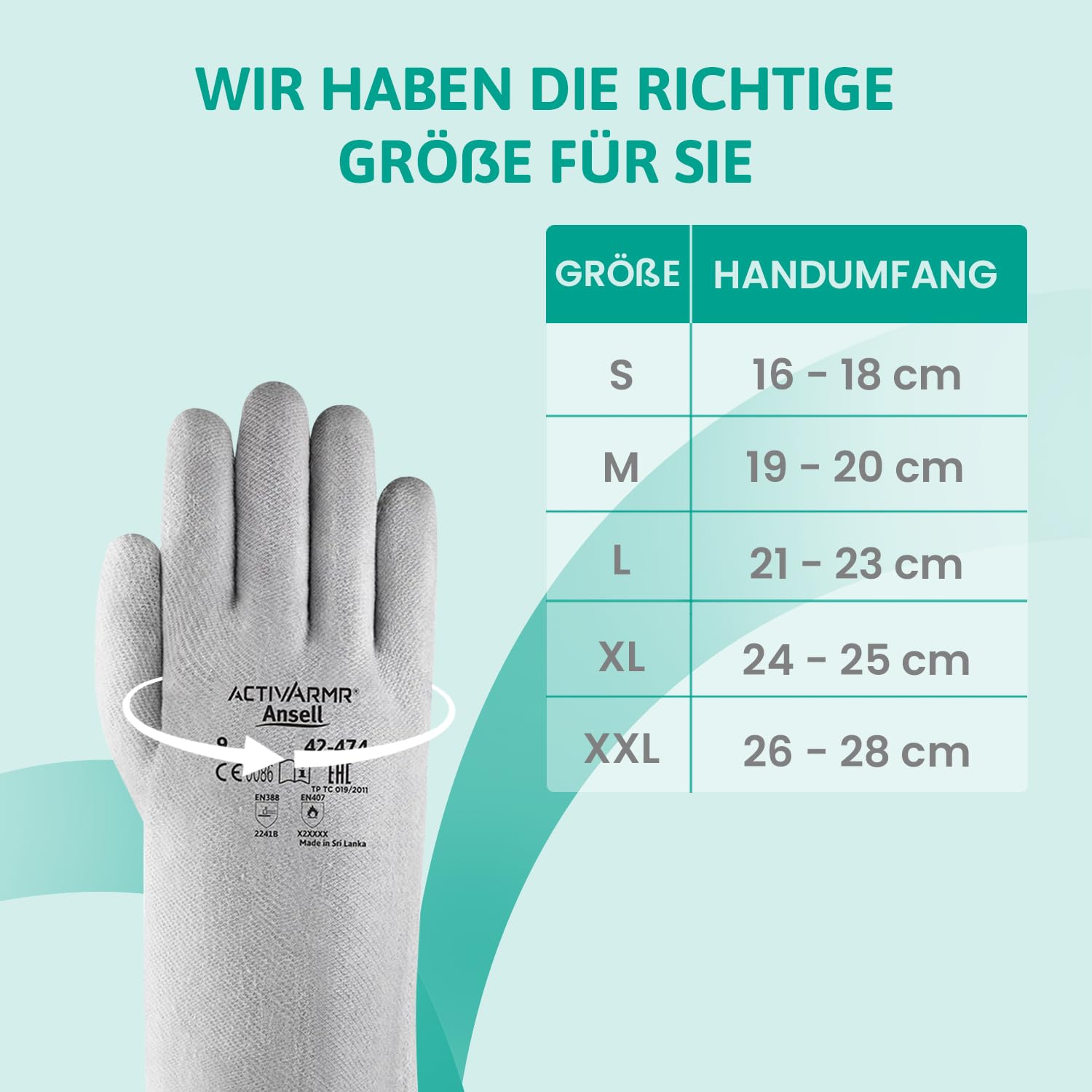 Ansell ActivArmr 42-474, Hitzeschutz Handschuh, Industrielle hitzebeständige Handschuhe, Arbeitshandschuhe mit Filz -Futter und Stulpen, Professionelle Schutz-Handschuhe, 12 Paar, Gr. L
