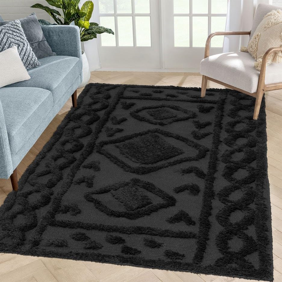 AGELMAT Boho Area Rug 3'x5' Tufted Cotton Rug Accent Beside Rugs ...