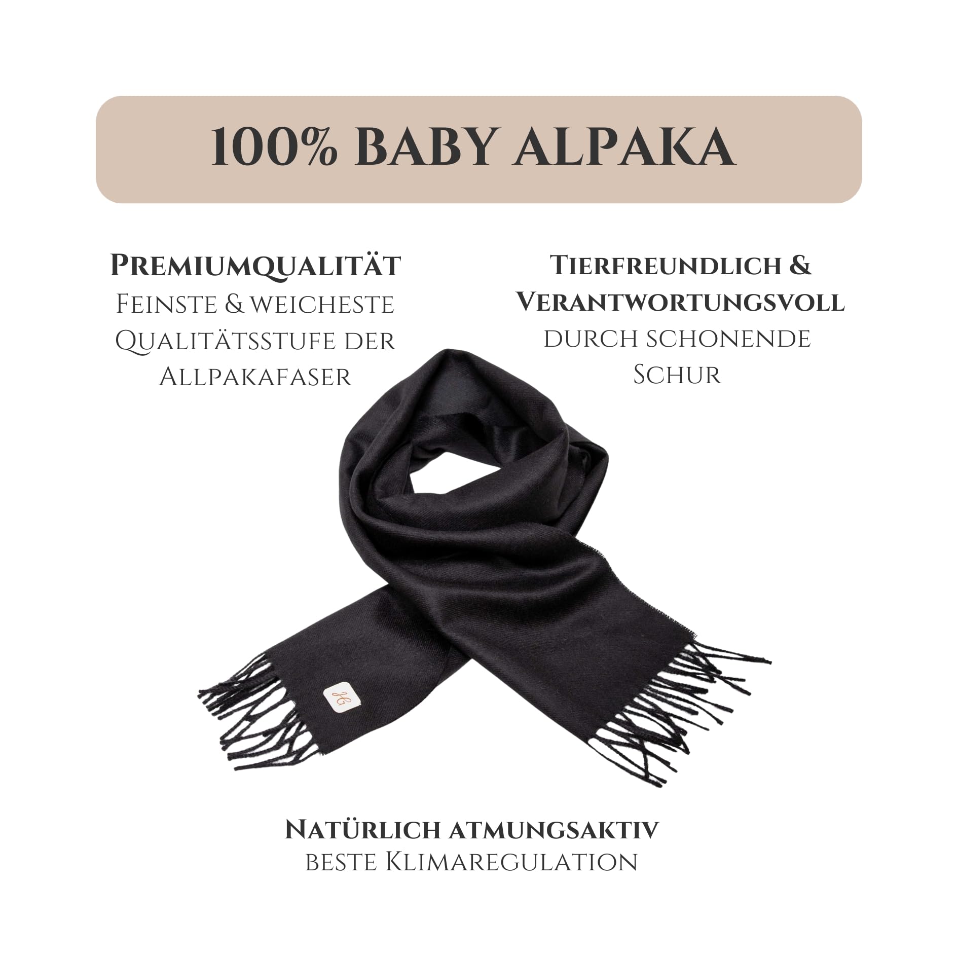Baby-Alpaka Schal 180x30cm – 100% Baby Alpaka Wolle, handgefertigt, weich & warm, hypoallergen & nachhaltig – luxuriöser Schal für Damen & Herren