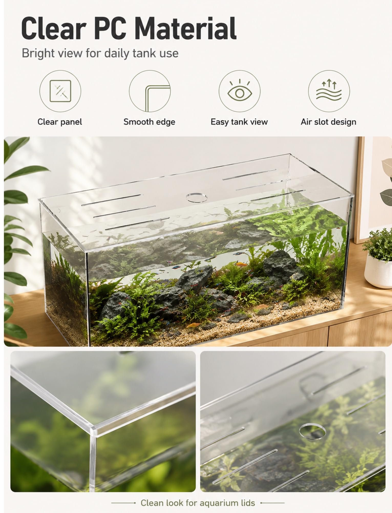 Couvercle d'aquarium en Acrylique, Couvercle d'aquarium Transparent avec Trou d'alimentation et Fentes d'air, 3 mm, Plusieurs Tailles, réduit Les sauts, Soins Quotidiens(71x20cm)