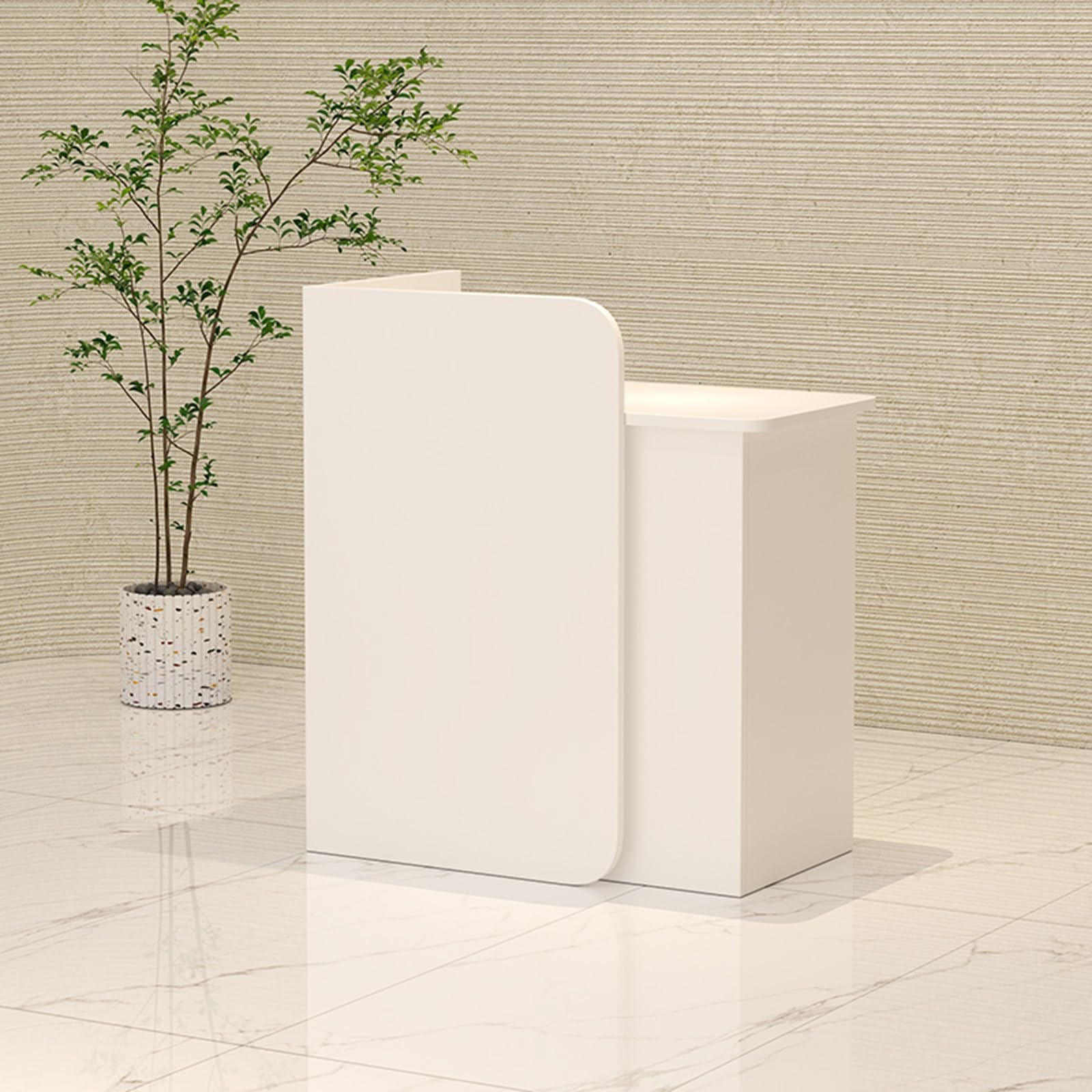 Moderner Empfangstresen mit abschließbarer Schublade, Büro-Computertisch aus Holz, Kassentheke für Empfangsräume, Lobbys, Schönheitssalons, Supermärkte (Weiß, 60 x 45 x 95 cm)