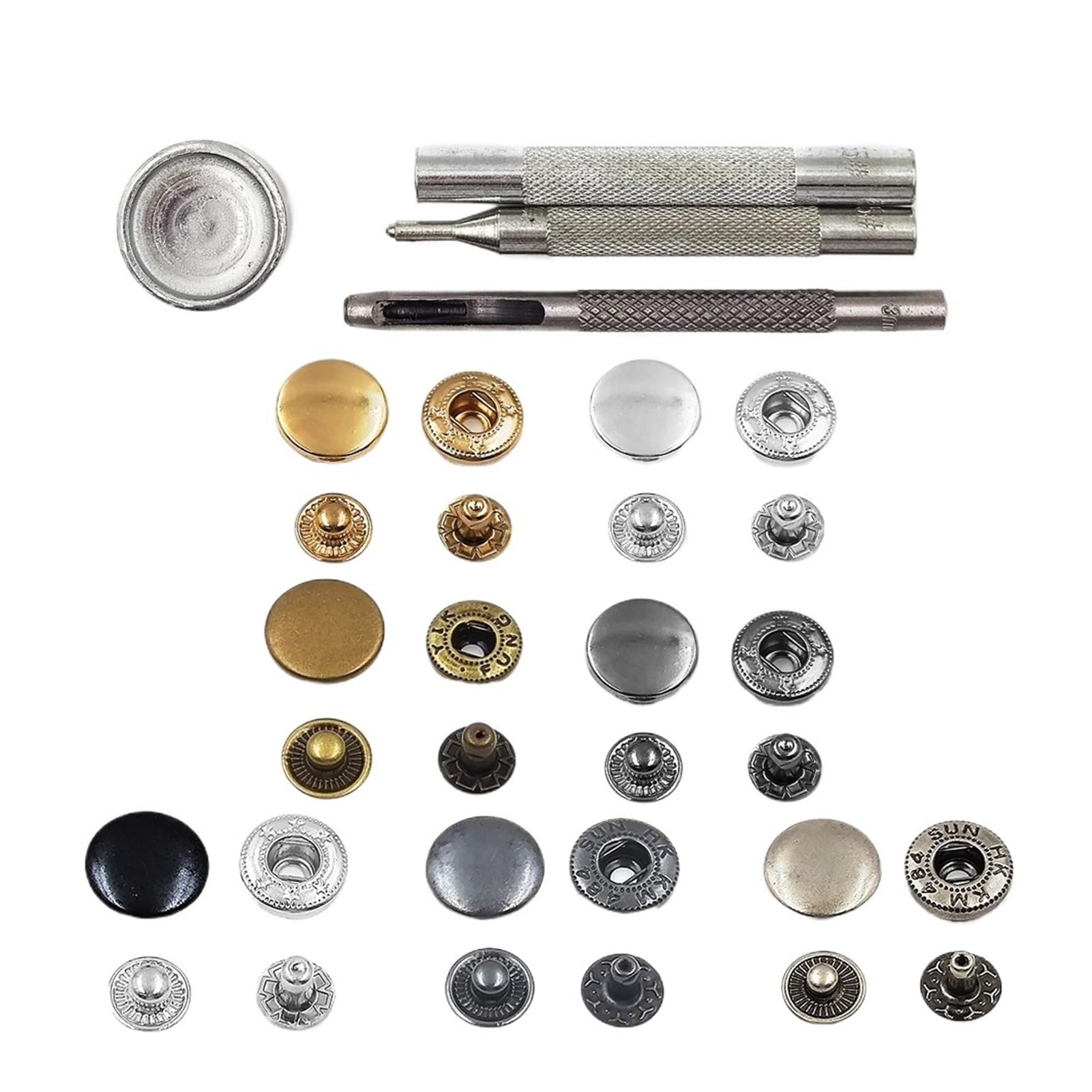 Juego de 50 Cierres a presión, broches de Metal, botón de presión, Tachuelas, Herramientas de instalación Opcionales for Ropa, Bolsas, Zapatos, artesanía de Cuero(70pcs Mix Color Set,20mm(831))