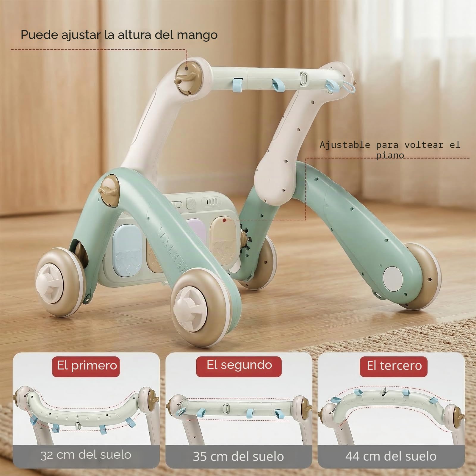 JOVOW Gimnasio para Bebés 2 en 1 con Andador de Aprendizaje, Colchón de Juego para Bebés con Panel de Piano de Juego Multifuncional de Doble Cara, Andador de Aprendizaje para Bebés de 0 a 36Meses