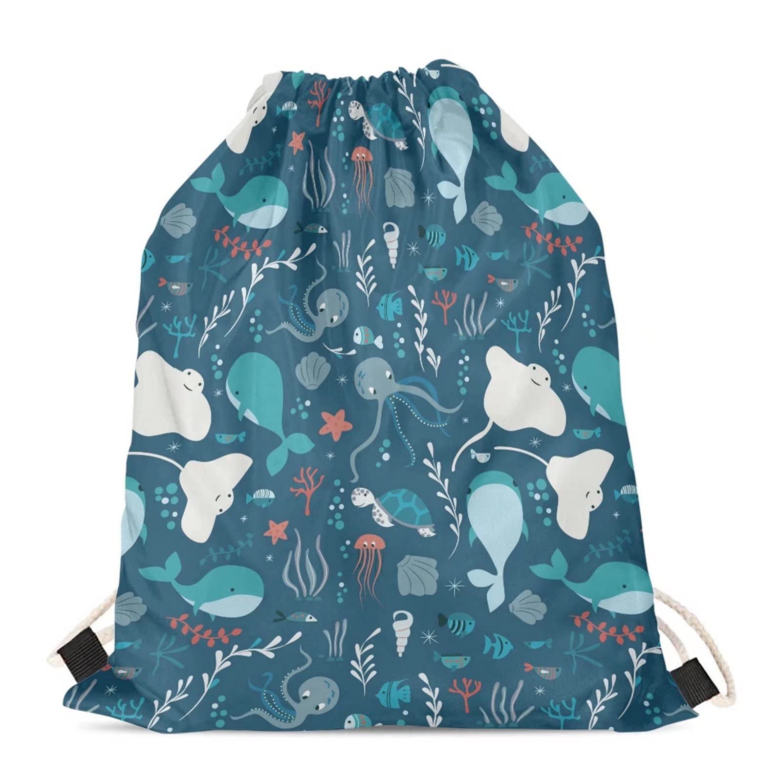 Showudesigns PE Bag Ocean Theme Drawstring Backpack Blue Swim Bag for Girls Boys Workout Cinch Gym Bags Kids Swimming Bag Sport Child Rucksack — image 1