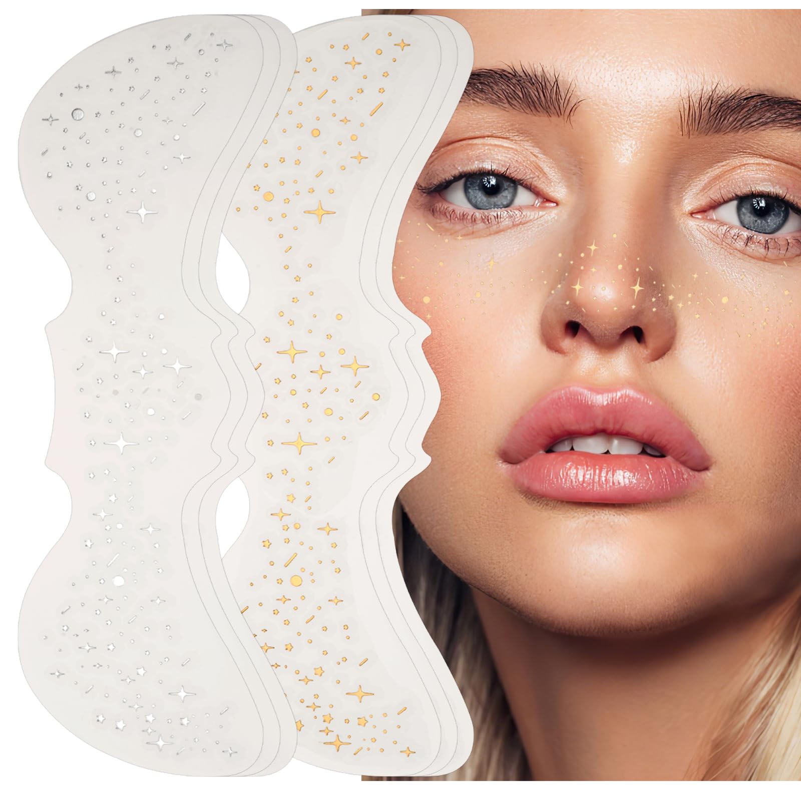 Gesichtstattoo Karneval, Glitzer Festival Make Up Tattoos, Wasserdichte Sommersprossen Freckles Tattoo in Gold für Frauen