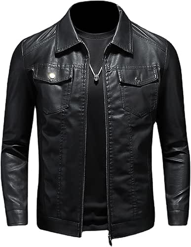 Mens Leather Jacket Motorcycle Black Biker Jackets Vintage Faux Leather