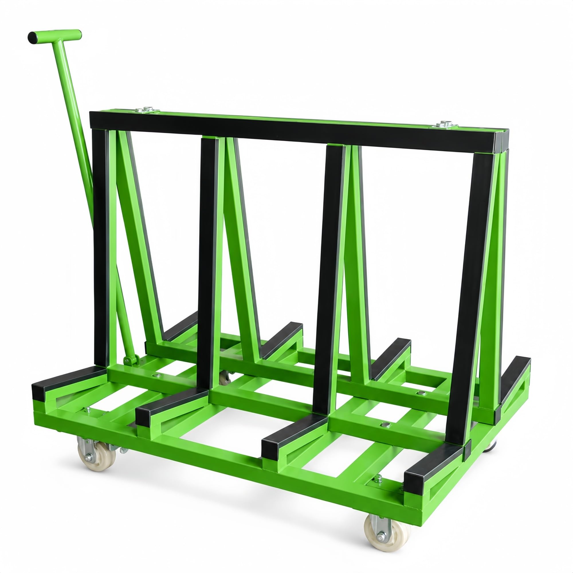 Plattenwagen mit Rollen for Glasplatten, Werkstatt und Lager | PVC-Kanten und Rohrrahmen, Griff und Rollen mit Bremse for Materialtransport im Lager(Green,200cm/78.7in)