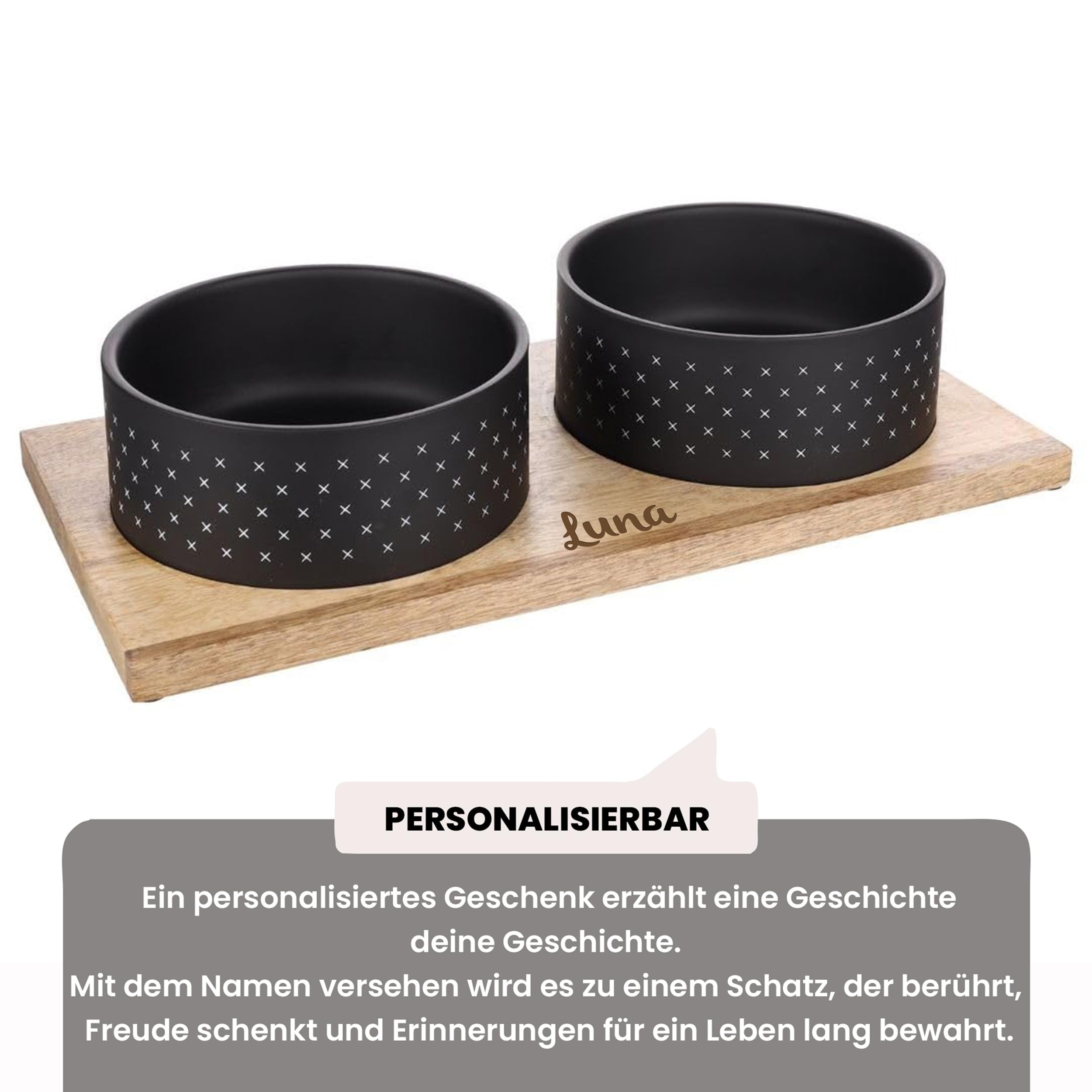 Personalizable comedero Doble Nervo M Negro – Antideslizante & Apto para lavavajillas – para Perros y Gatos – Personalizado con Nombre – Petslino