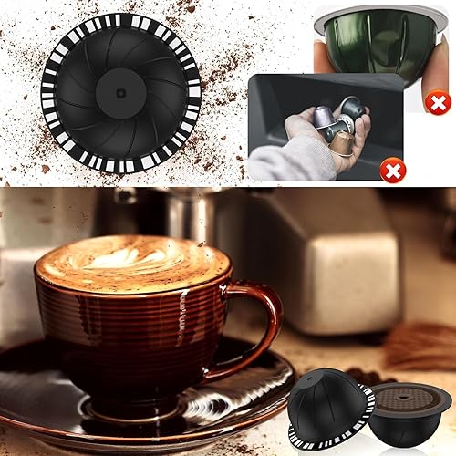 Miniatura 8 de 5 cápsulas de café reutilizables Vertuo, cápsulas de café recargables, compatibles con máquina de café Nespresso Vertuo, con 2 cápsulas de café