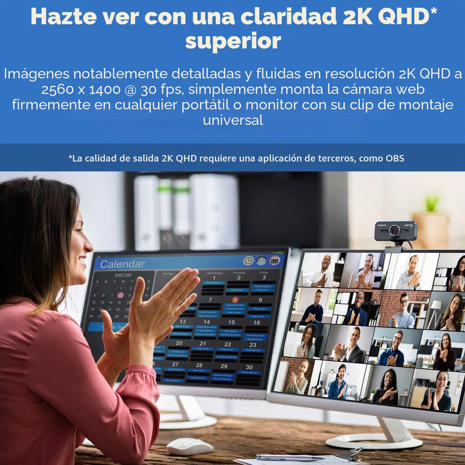 Creative Live! CAM Sync V3 2K QHD Cámara Web USB con Zoom Digital 4X (4 Modos de Zoom de Gran Angular a Vista Vertical Estrecha), Lente de privacidad, 2 micrófonos, para PC y Mac.. | Cámara web 2K QHD, zoom digital 4X, micrófonos duales, Plug and Play, PC
