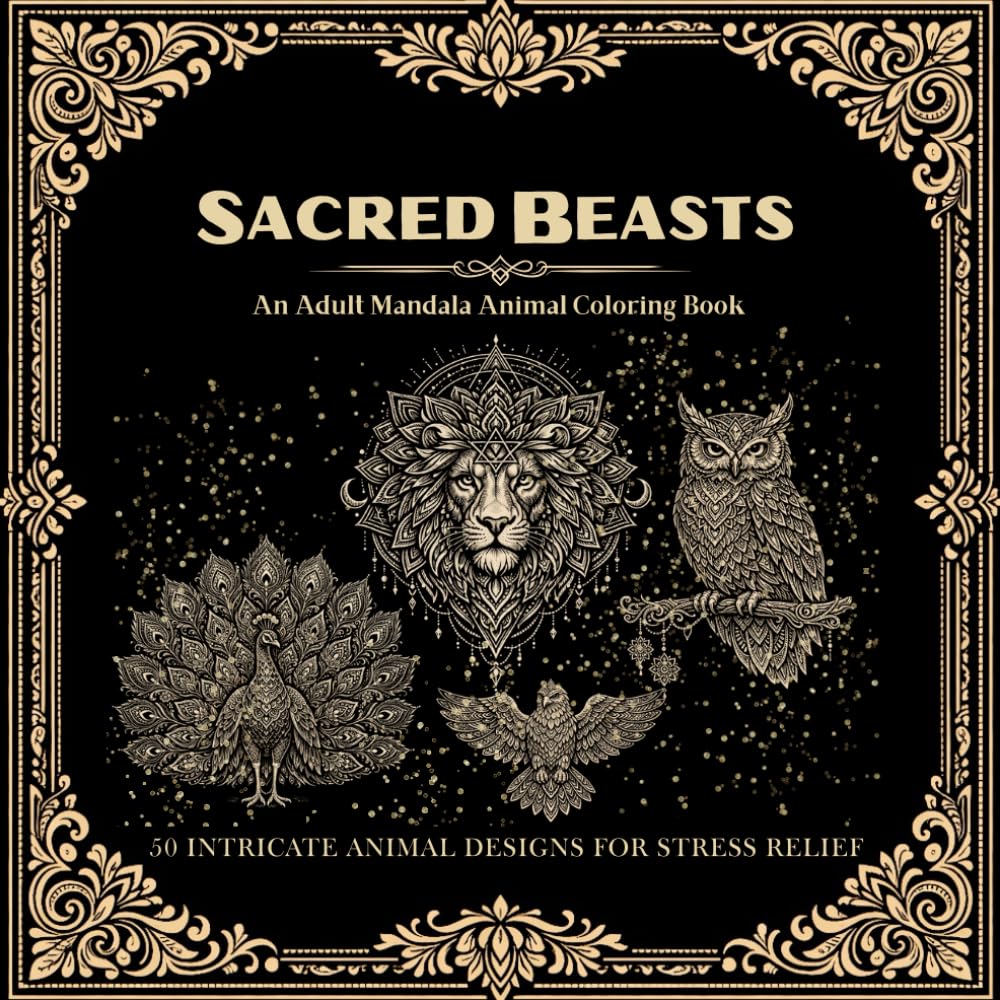 Sacred Beasts: An Adult Mandala Animal Coloring Book: 50 Intricate Animal Designs for Relaxation & Stress Relief