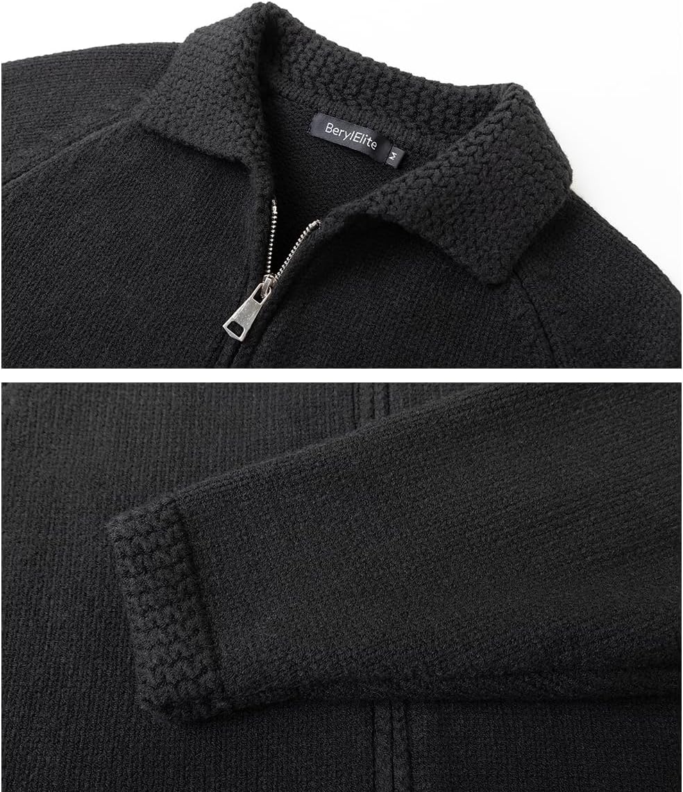 Men's High Collar Cardigan Knitted Full Zip Sweater Long Sleeve Casual Sweatshirt - Image 4