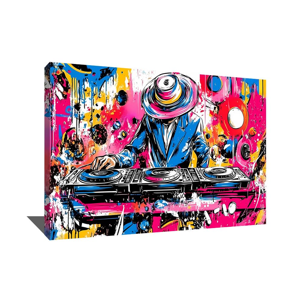 Alessio Cacciatore Quadro Street Art Pop Culture - Decorazione da parete per soggiorno, musica, tela Dj - Quadro Pop Art con cornice Xxl - decorazione da parete per camera da letto - idea regalo Dj
