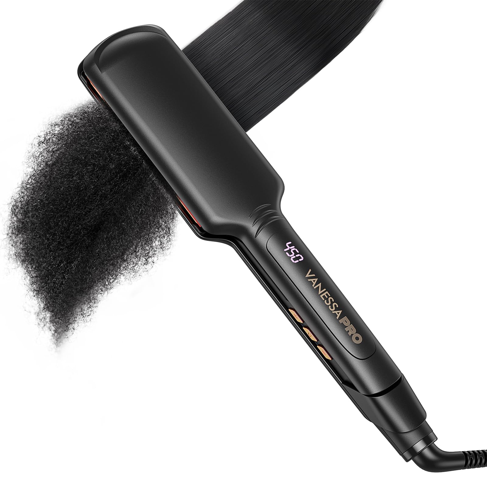 Flat Iron Hair Straightener, 100% Pure Titanium Flat Iron for One Pass to Achieve a Sleek Look, Curls Beautifully & Straightens Well - 2 inch