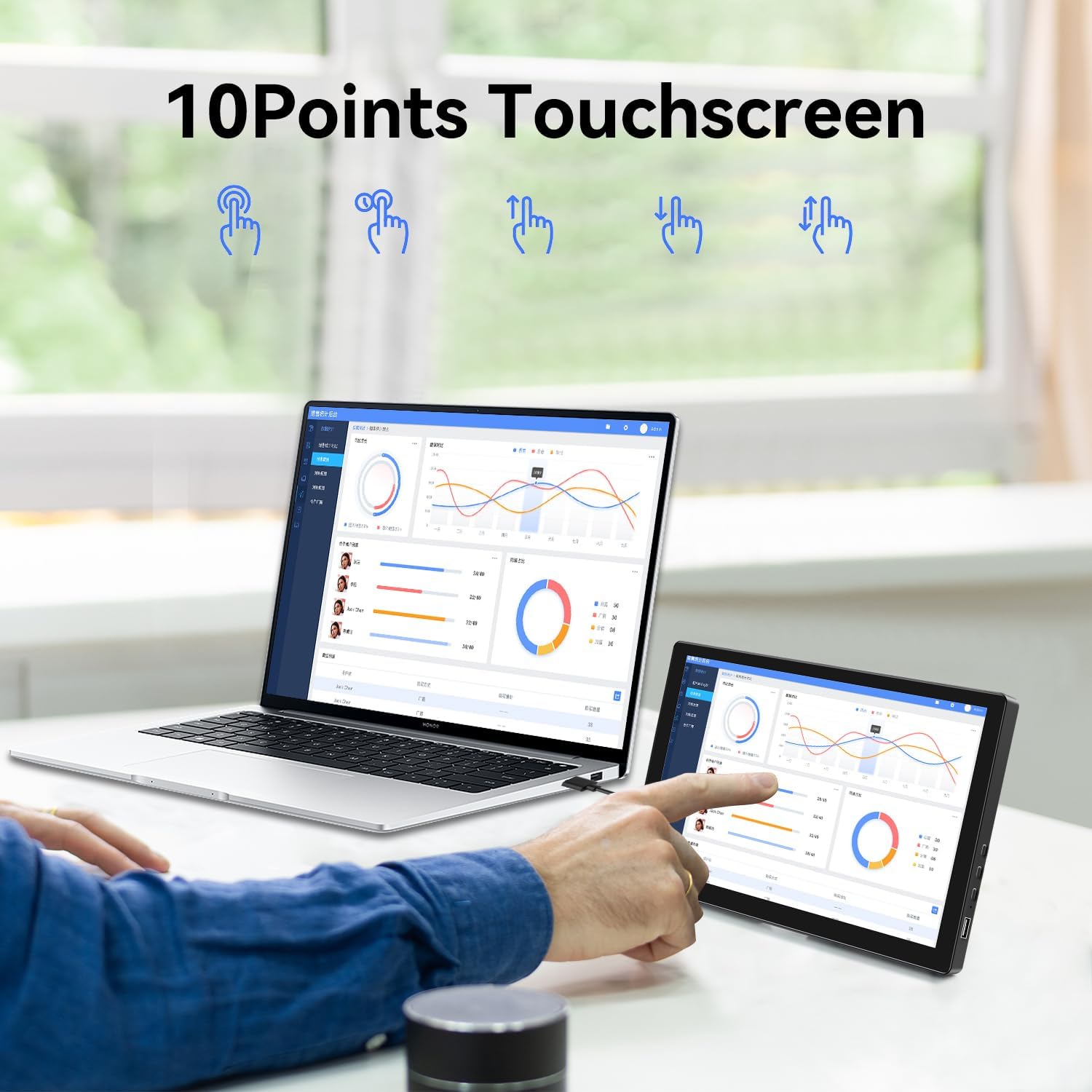 10.1 Inch Touchscreen Portable Monitor IPS Screen 1366x768P 60Hz 400 Brightness 99% sRGB HDMI USB-C Small Monitors for Switch Xbox PS3/4/5 Laptop Raspberry Pi, Mini Touch Screen - Image 3