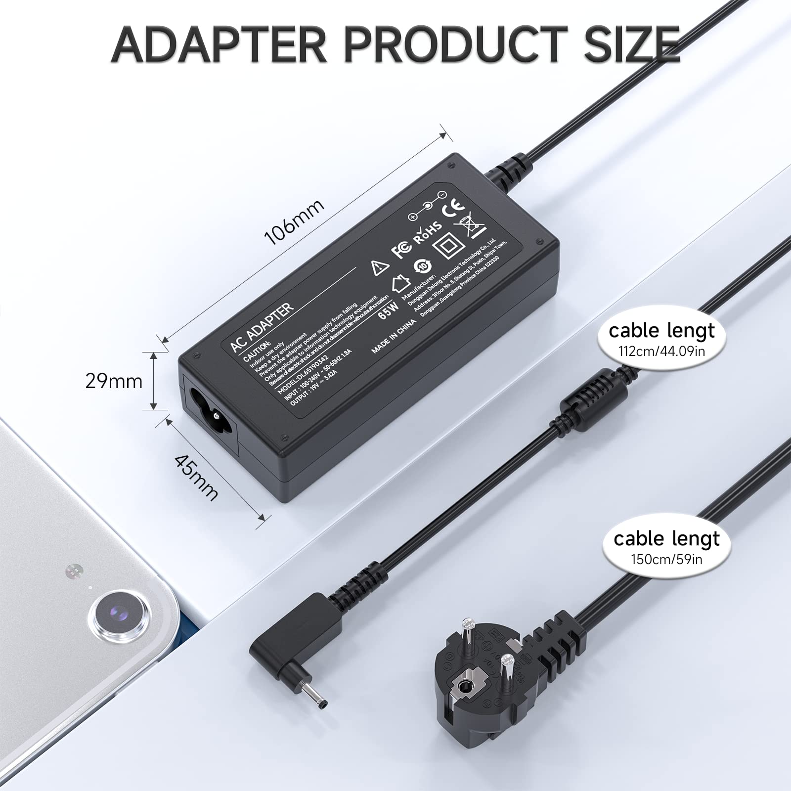 45W 65W Caricatore Alimentatore for Acer Swift 3 1 5 SF314-52 SF314-51 SF114-32 Chromebook CB3 CB5 11 13 14 15 R11 N16P1 A13-045N2A N15Q9 N15Q8 Caricabatterie Laptop Adattatore 3.0 * 1.1mm