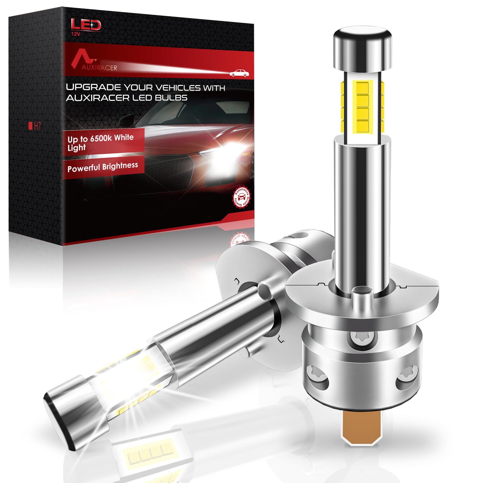 AUXIRACER H1 LED Bombillas, 360°6500K Blanco 500% Más Brillante, H1 LED Adecuada para la Luz Antiniebla del Automóvil Plug and Play, 2 piezas