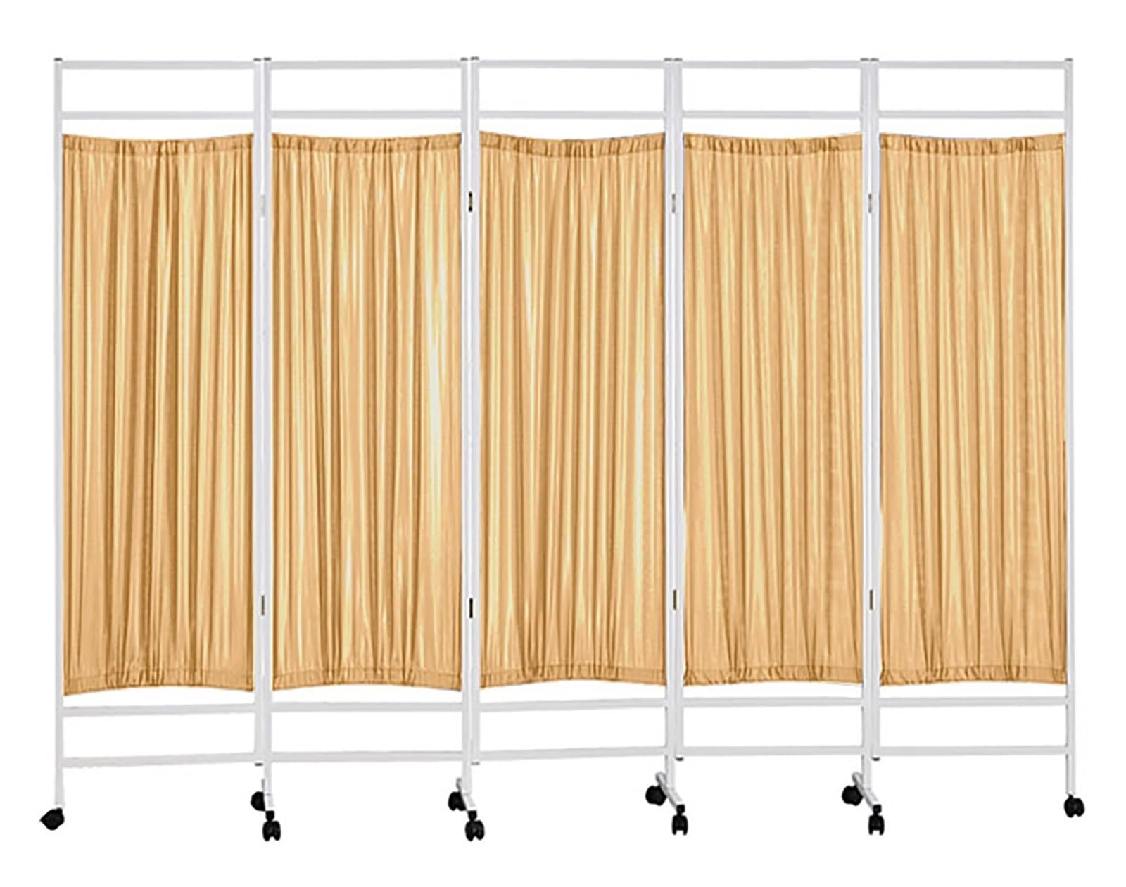 Medical Privacy Screen Portable, 3/4/5/6 Panel Indoor Temporary Room Partition Wall Fencing with Wheels, for Hospital/Clinic/Ward, Metal Iron Frame (Color : Yellow, Size : 5 Panels-250cm Wid