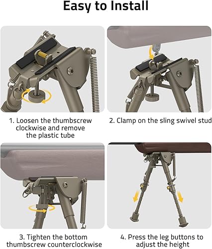Miniatura 4 de CVLIFE Bípode táctico ajustable de 6 a 9 pulgadas, tierra oscura plana