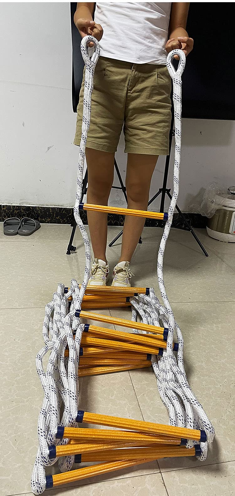 Escalera de Emergencia Escalera de cuerda Escalera de emergencia contra incendios para niños y adultos Capacidad de peso de hasta 420 kg con ganchos para ventanas y balcones Rápido de implementar par