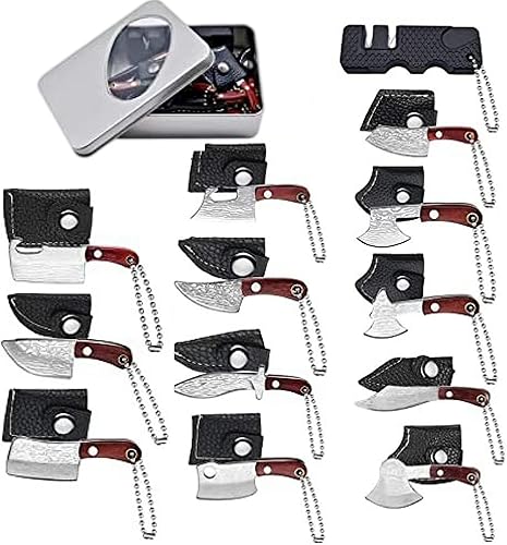Juego de mini cuchillos, mini juego de cuchillos de bolsillo, llavero de chef con funda para abridor de paquetes, cortador, abrecartas, 12 piezas