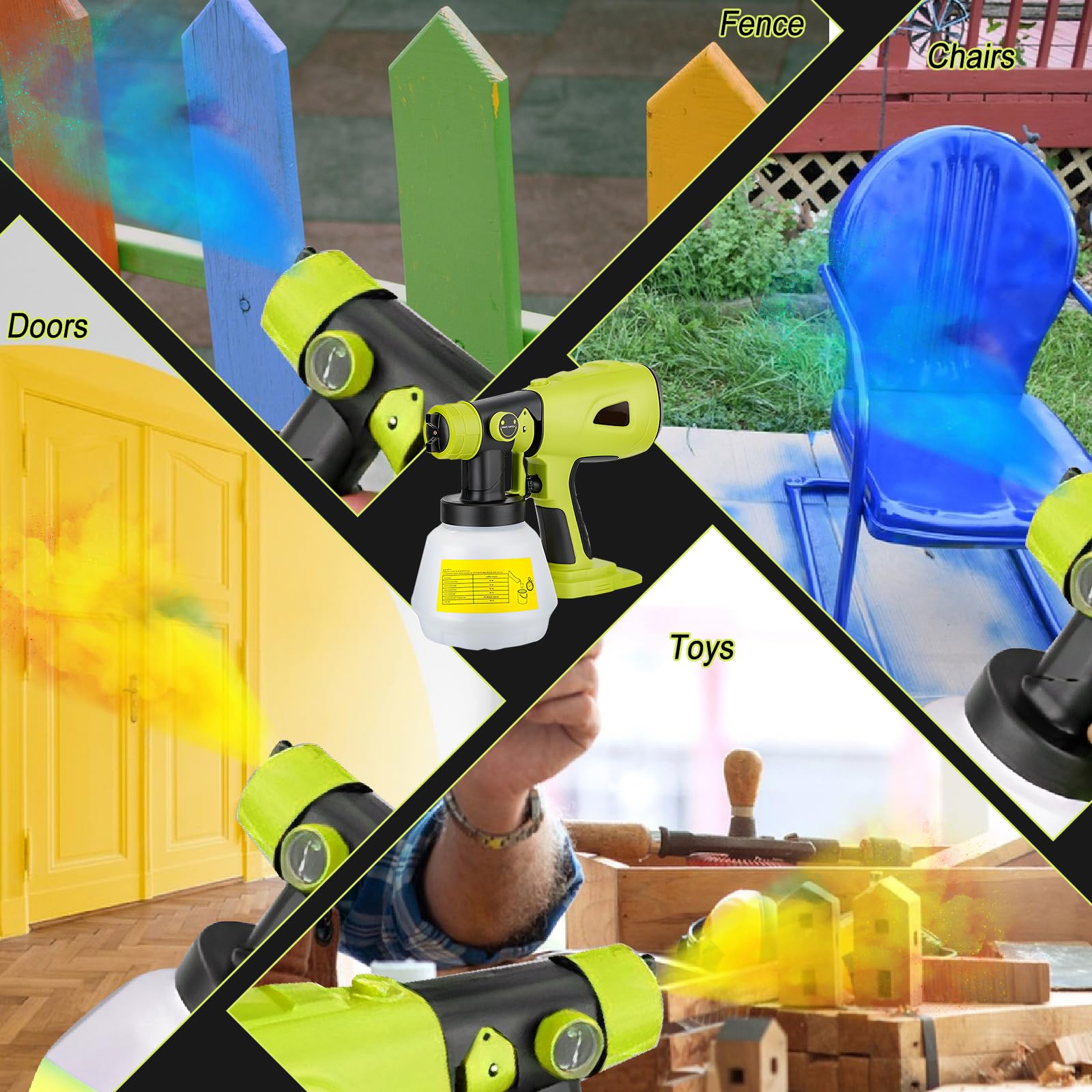 Pulvérisateur de Peinture sans Fil Ryobi 18 V - Pistolet Électrique HVLP Portable avec 4 Buses et Récipient de 1000 ML pour Murs, Clôtures, Bricolage et Maison