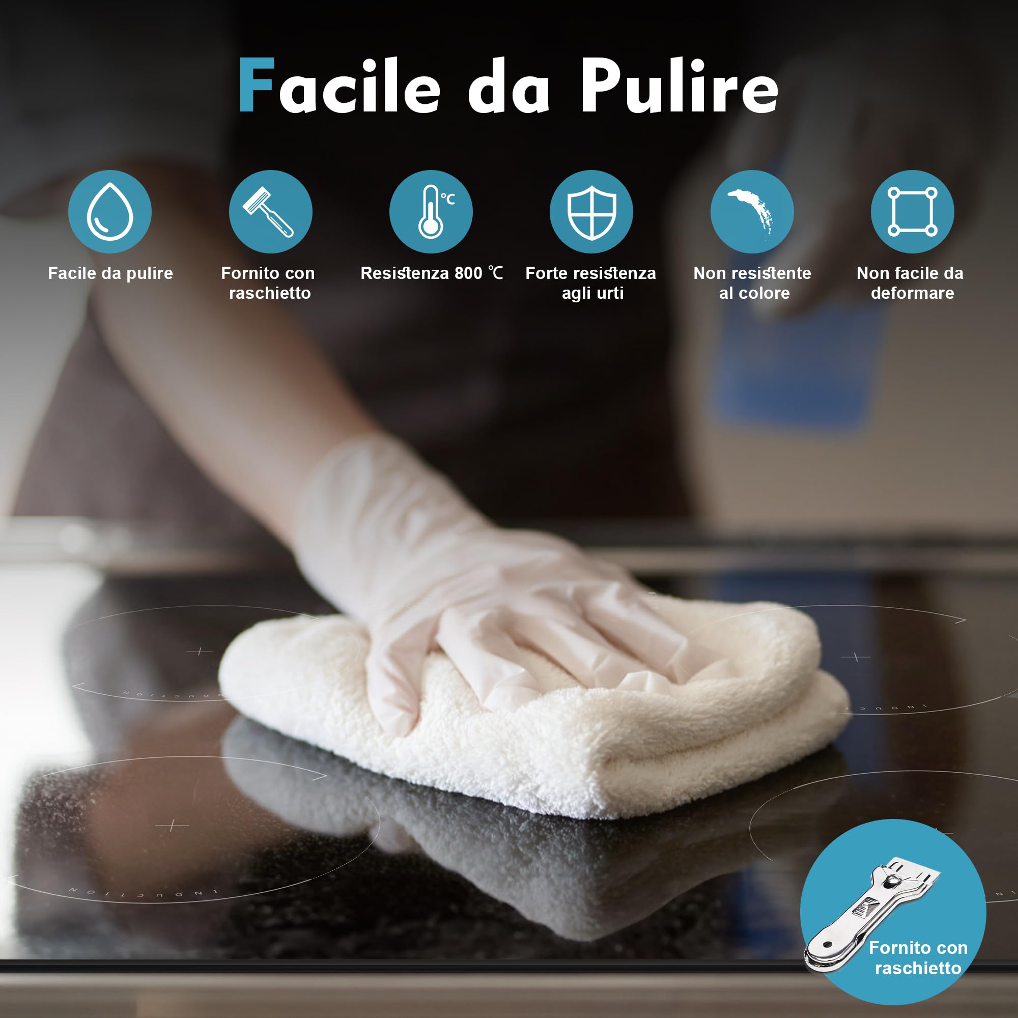 Hobsir Piano Cottura a Induzione 4 Fuochi, Piano Cottura Induzione con Spina, Piano a Induzione 4 Piastra 3500W, 60cm Piastra con 9 Power Comandi Toccare, Blocco di Sicurezza,Timer