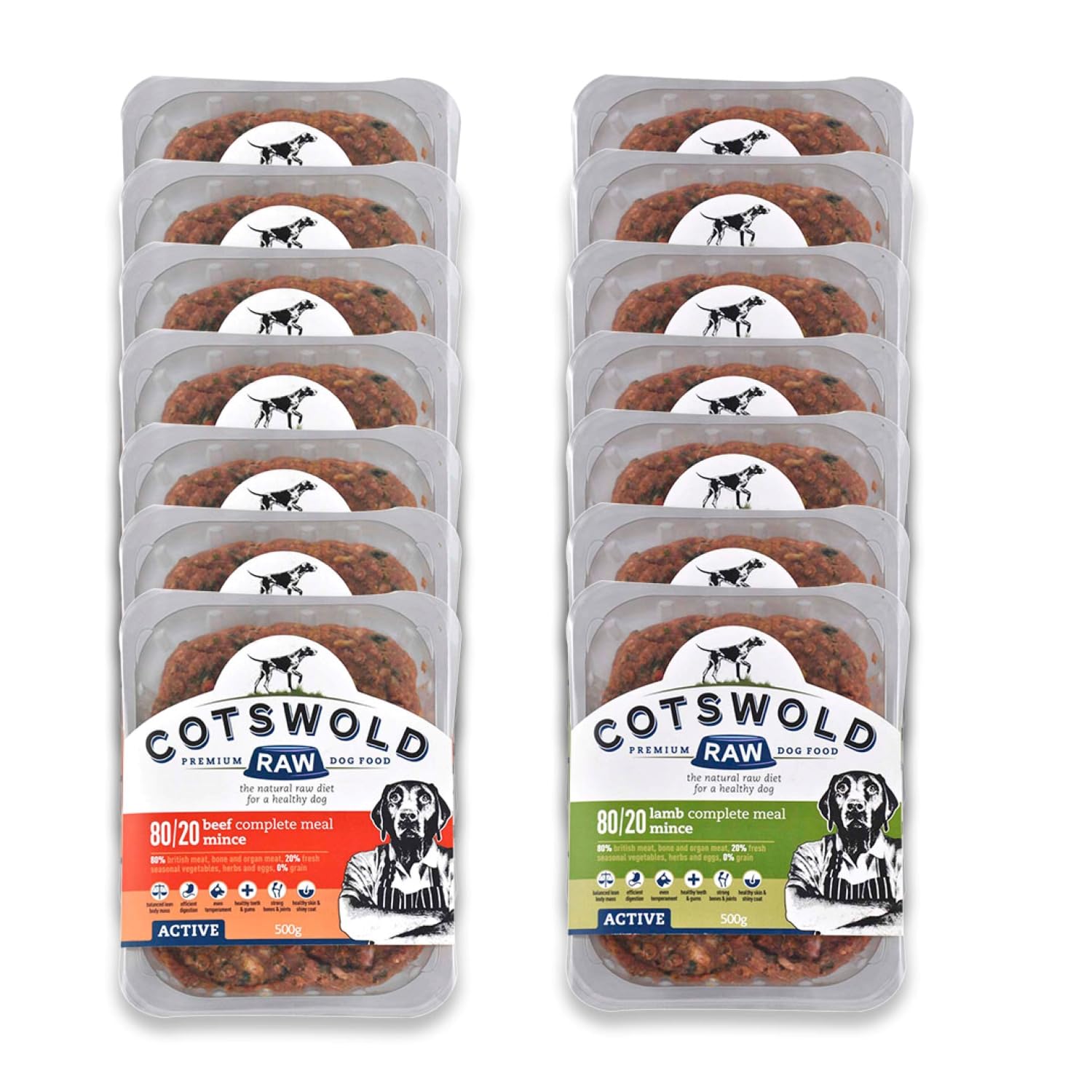 Cotswold RAW Active 80/20 Mince Adult Raw Dog Food, BARF Premium British Meat Raw for All Dogs, Frozen Meal, Beef and Lamb Mince - 7kg
