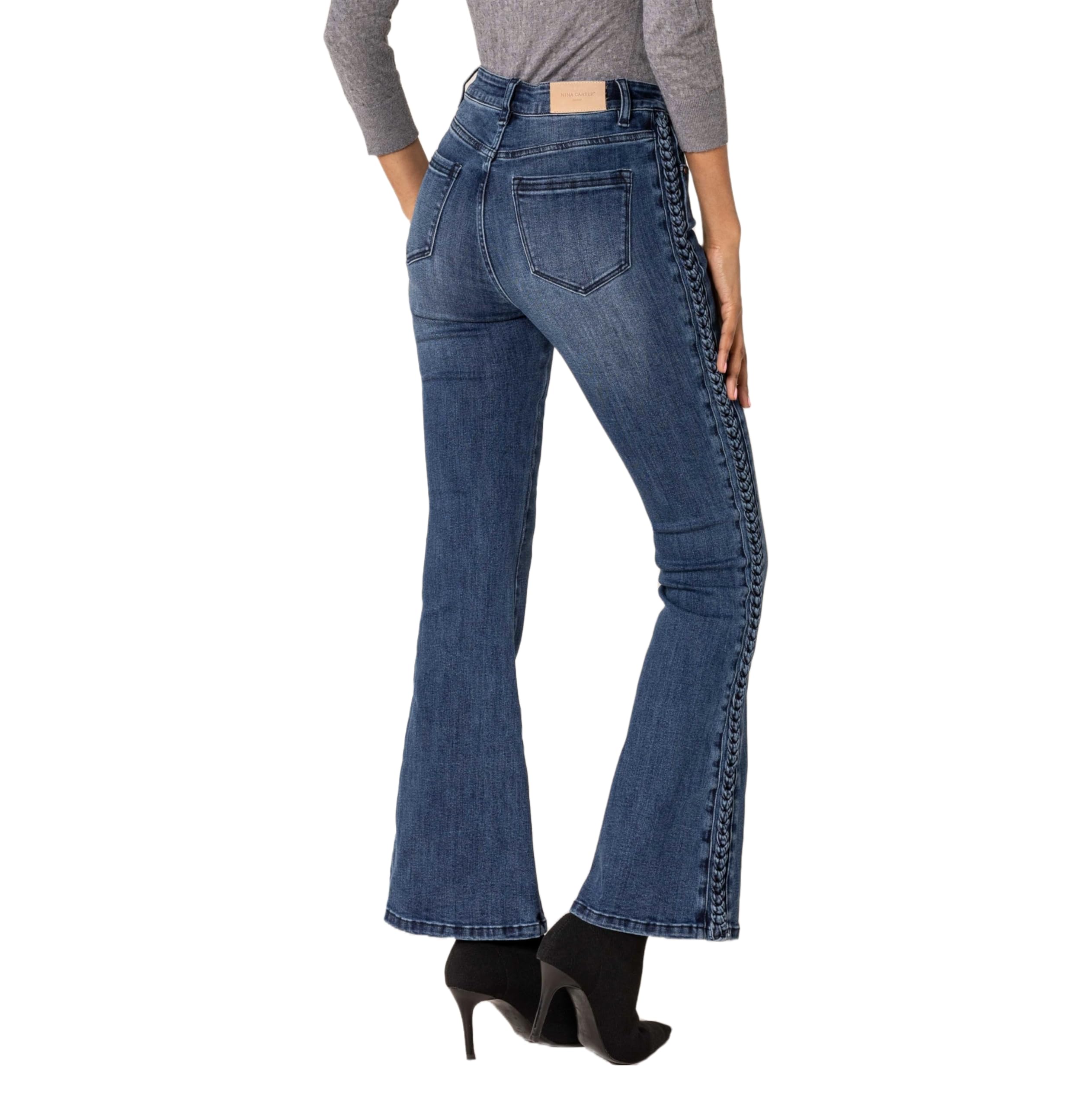 Nina Carter Q1897 - Pantalones vaqueros para mujer, estilo retro, cintura alta, elásticos, aspecto desgastado