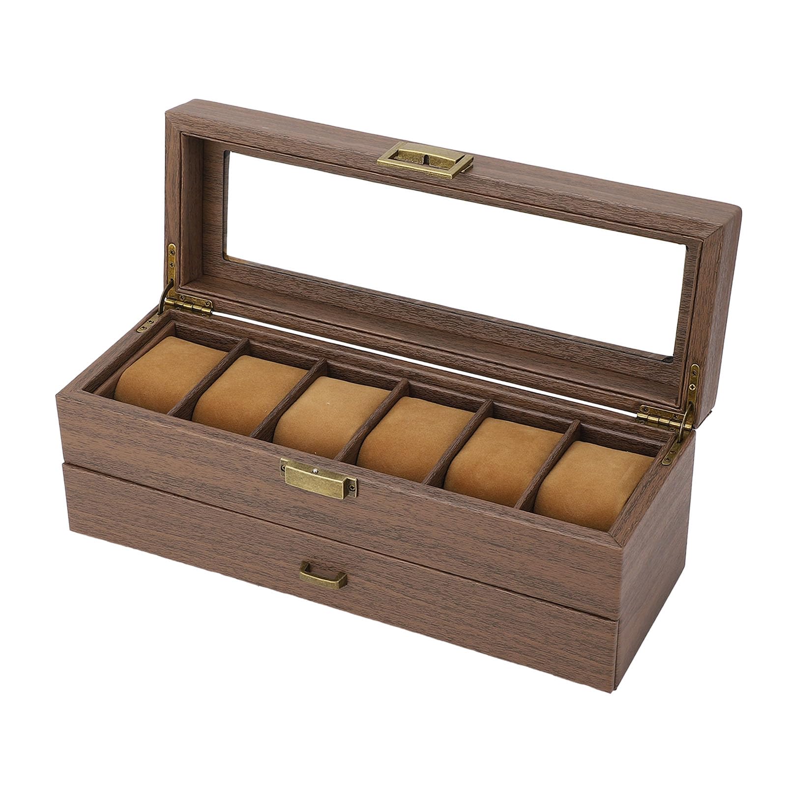 Haofy Organizer Porta Orologio a Doppio Strato a 6 Slot con Copertura in Vetro Temperato Trasparente per gli Amanti dei Gioielli