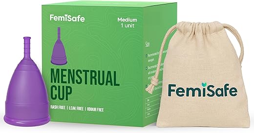 FemiSafe Reusable Menstrual Cup with Pouch | Medium Size | Made with 100% Medical Grade Silicone | BPA-Free, Odour-Free & Rash-Free | Protection...