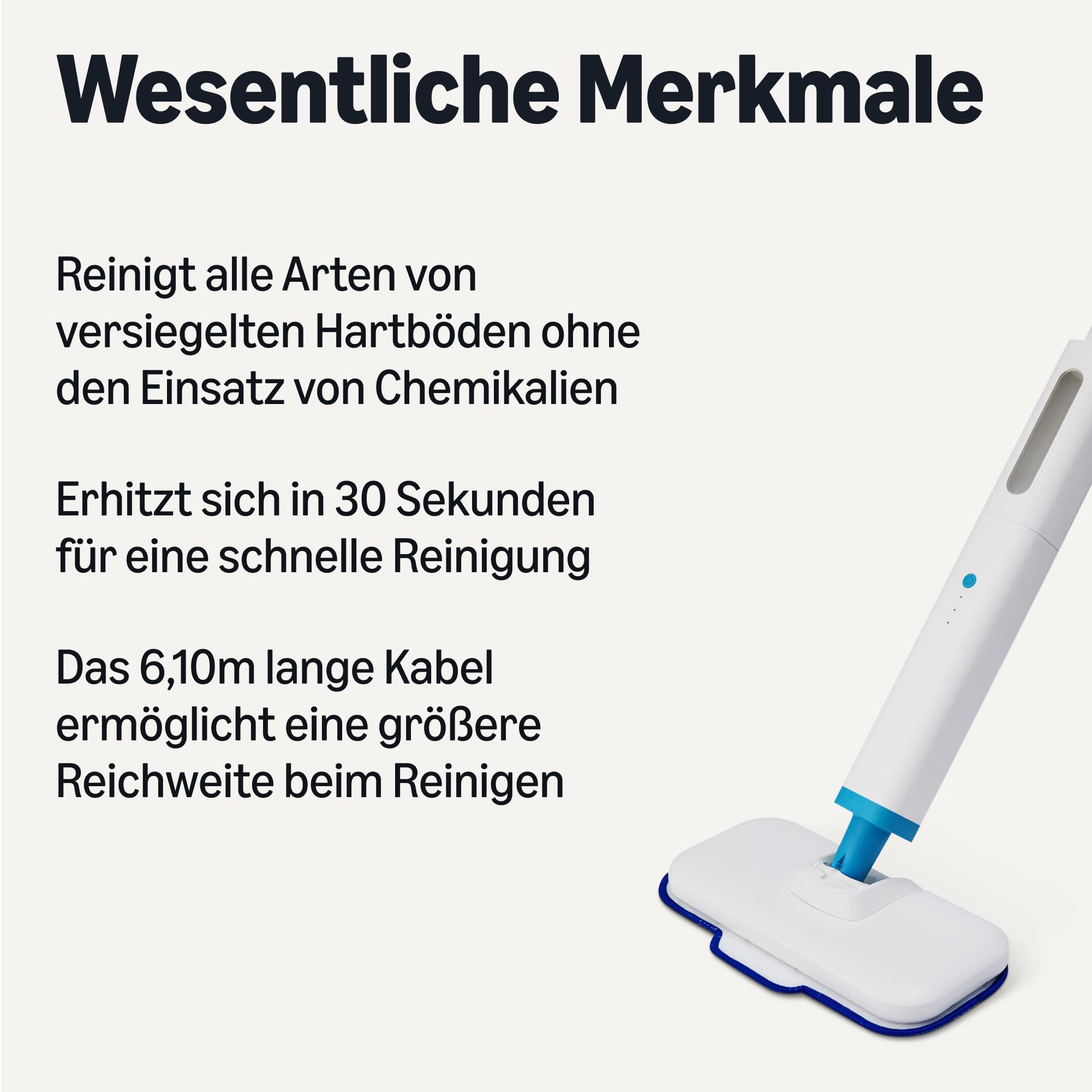 Amazon Basics Steam Mop with 3 Wipes Washable All Hard Floors 30.5 x 14 x 0.5 cm Blue – Bild 2