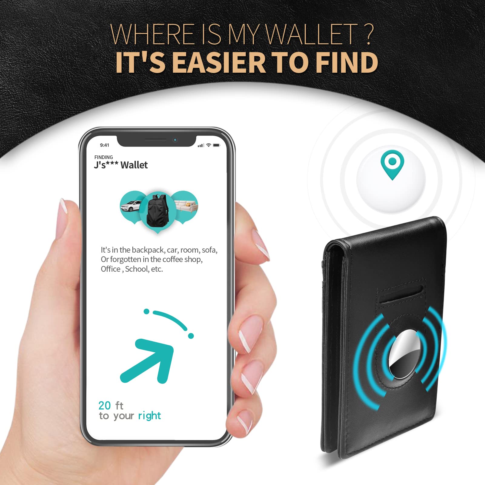 KAIFONG Mens Wallet for Airtag Wallet with Money Clip [Top Grain Leather] Air Tag Wallet with Card Holder RFID Blocking Bifold | Gifts for Him