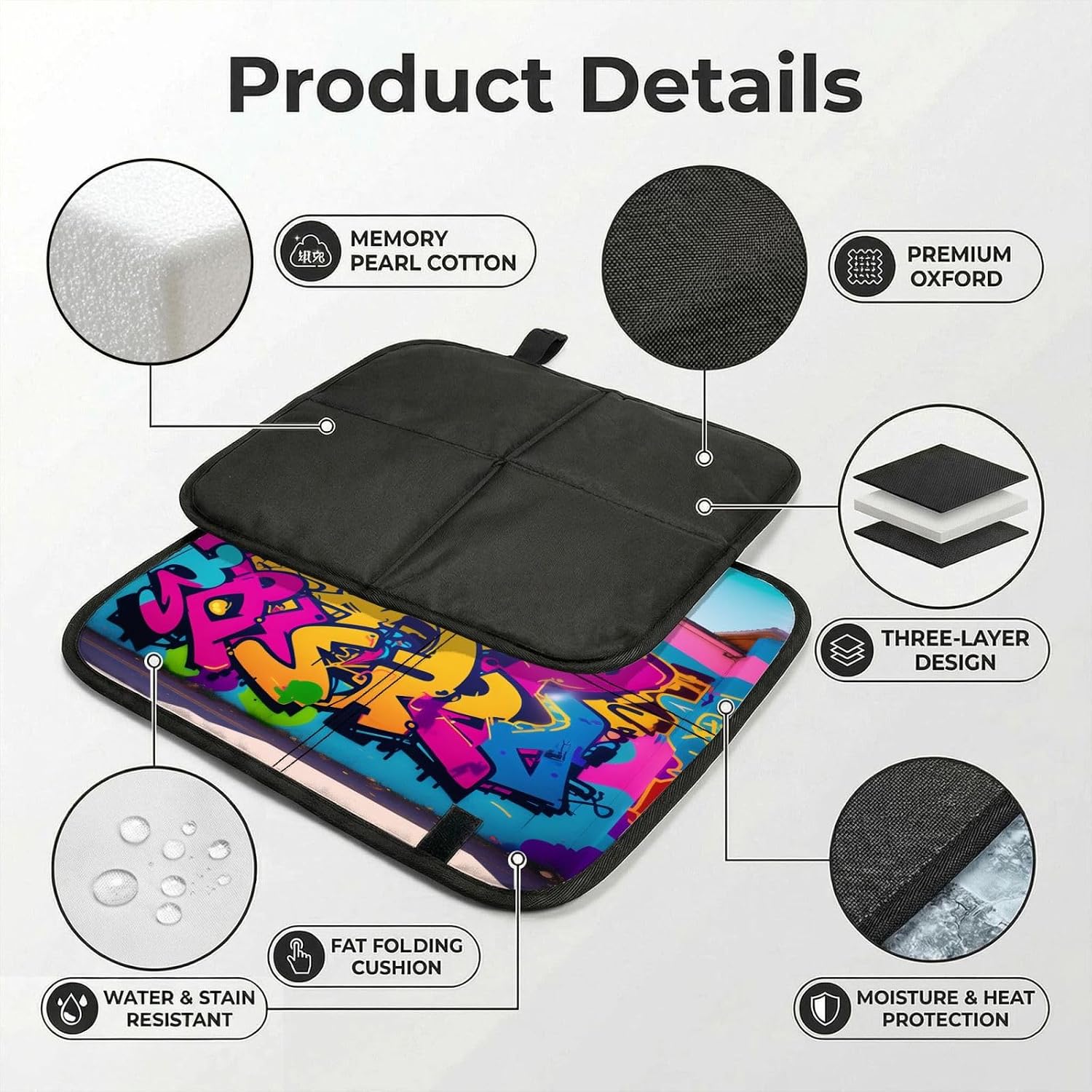 (Graffiti Wall) Sitting Pad Foldable Seat Cushion Lightweight Camping Seat Mat with Hook for Outdoor Hiking Picnic Camping