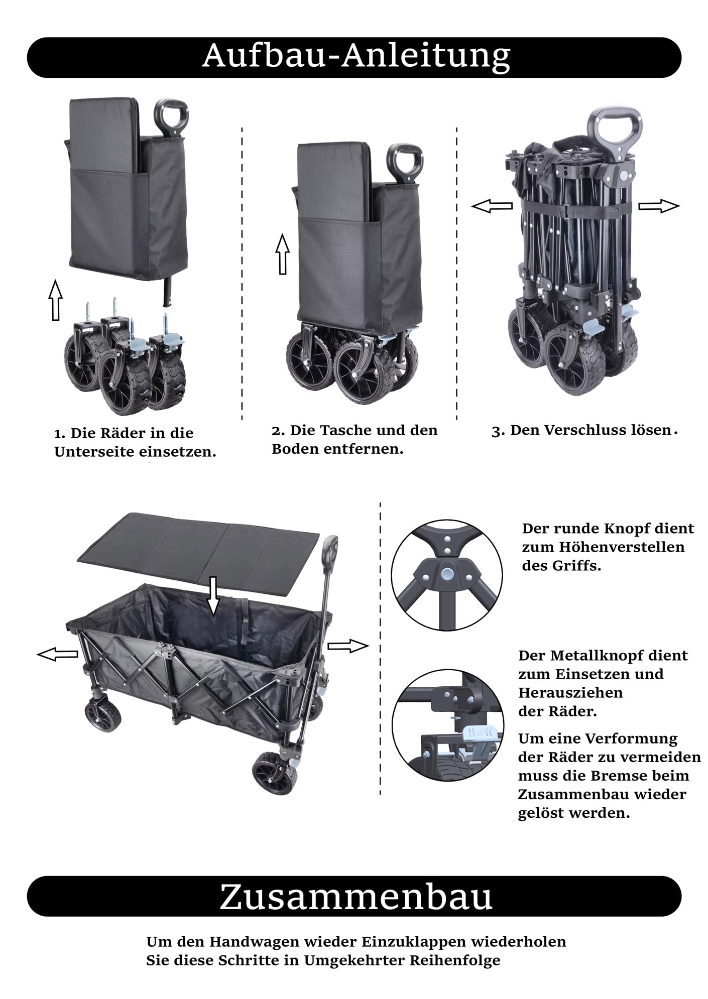 Mach1 Chariot à Bras Pliable Noir Chariot de Transport Peu encombrant Chariot à Bras très Grande capacité de Charge 120 kg