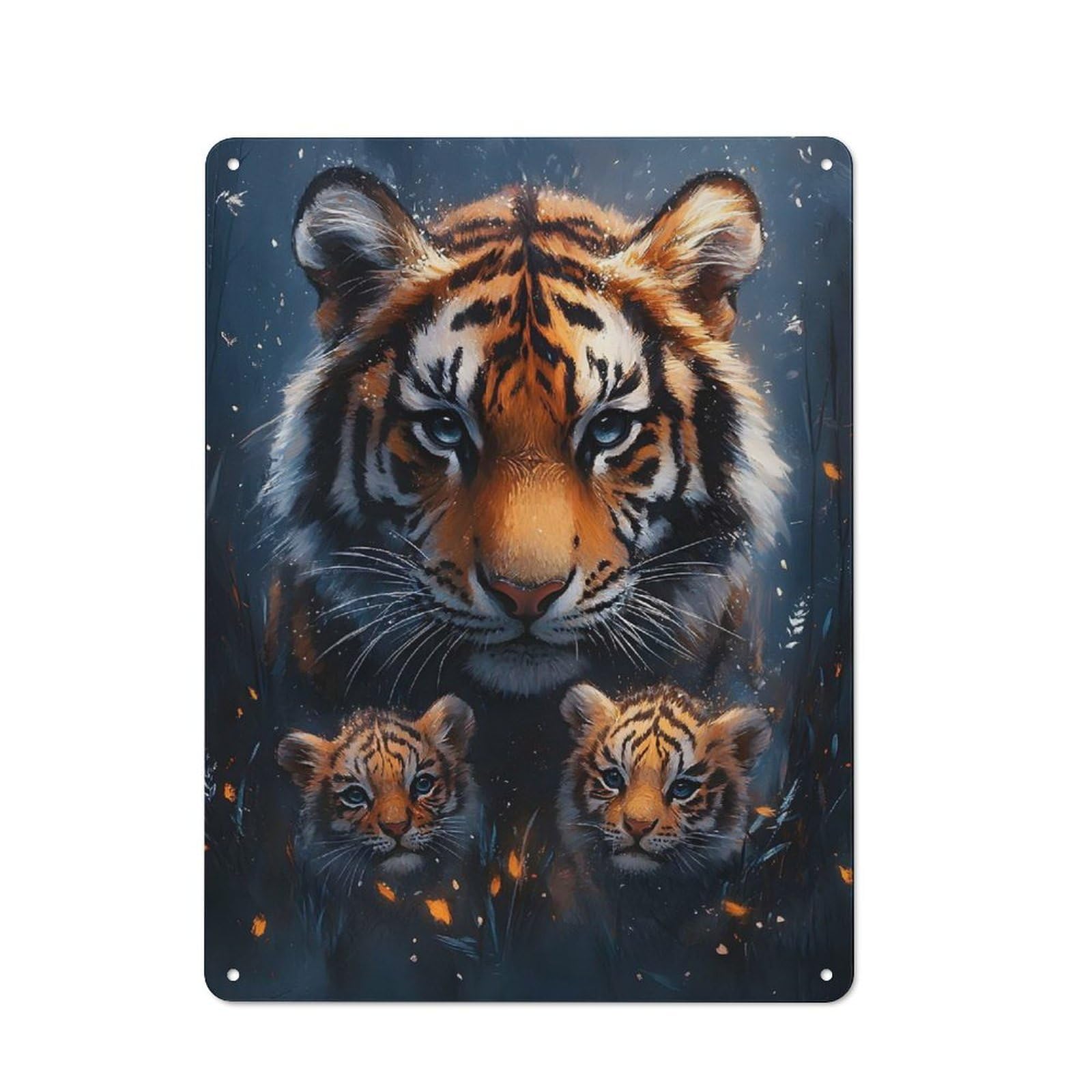 Vintage Cafe Metal Sign 40x30cm Featuring Tiger Family Portrait, Bistro Wall Plaque for Cafe, Bistro, Bakery Or Restaurant