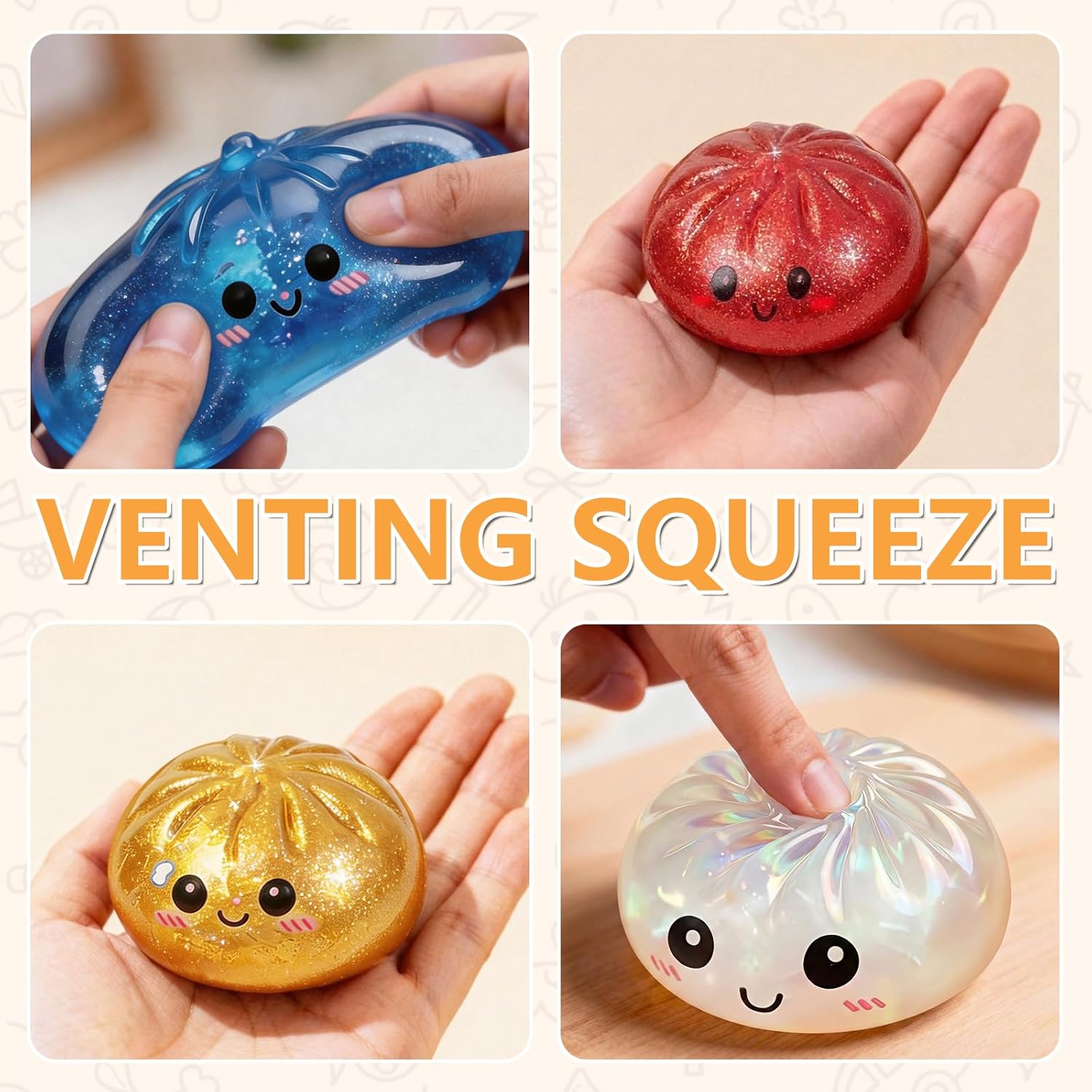 4Pcs Glitter Dumpling Squishy,Dumpling Squishies,Glitter Dumplings Mystery Box,Colorful Dumplings Stress Balls Fidget,Jumbo Squishy Toy with Steamer Box Suitable for Adult use in Offices thumbnail