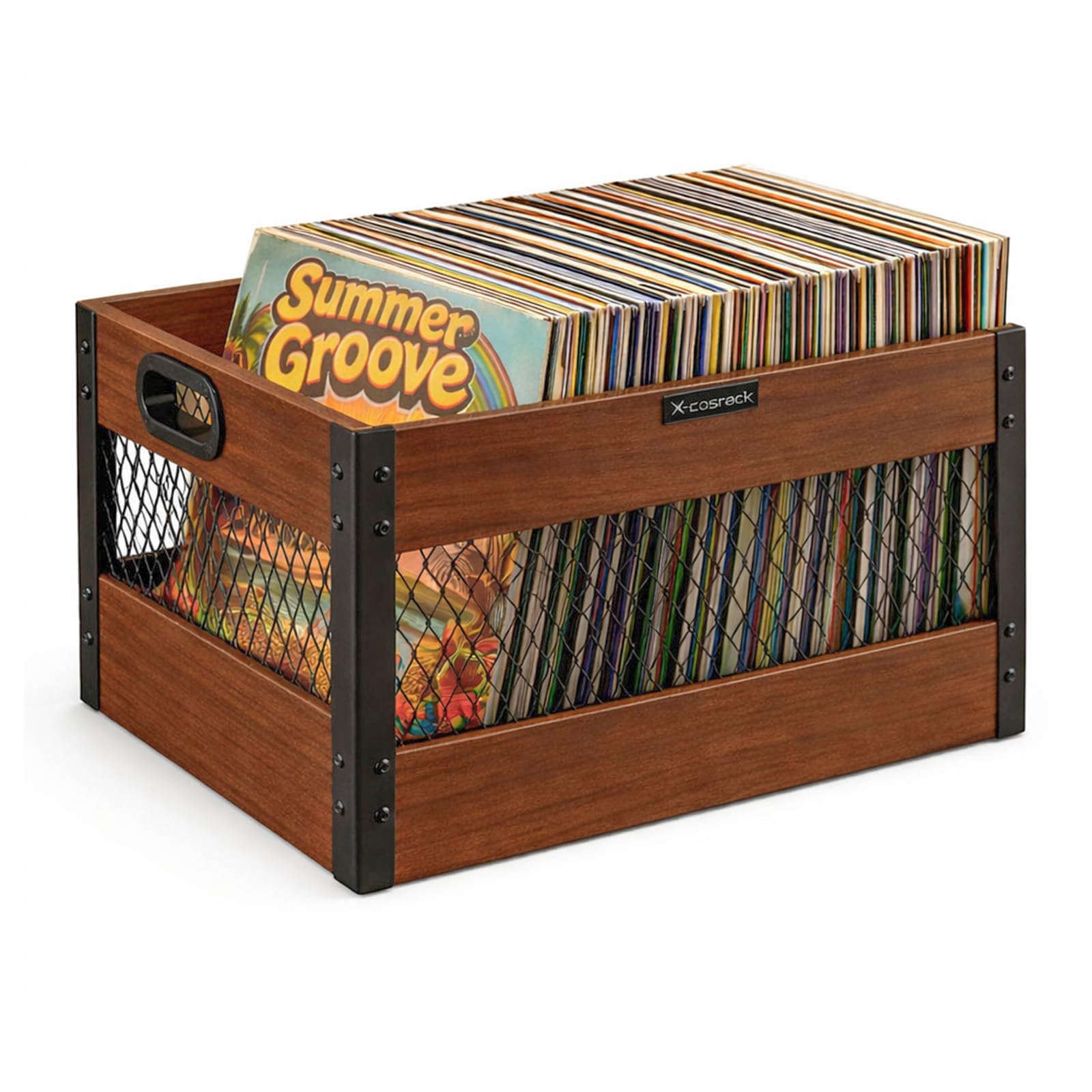 X-cosrack Vinyl Record Storage Crate, Wooden LP Record Organizer, Holds 60–80 Records, Classic Cube Storage for Albums