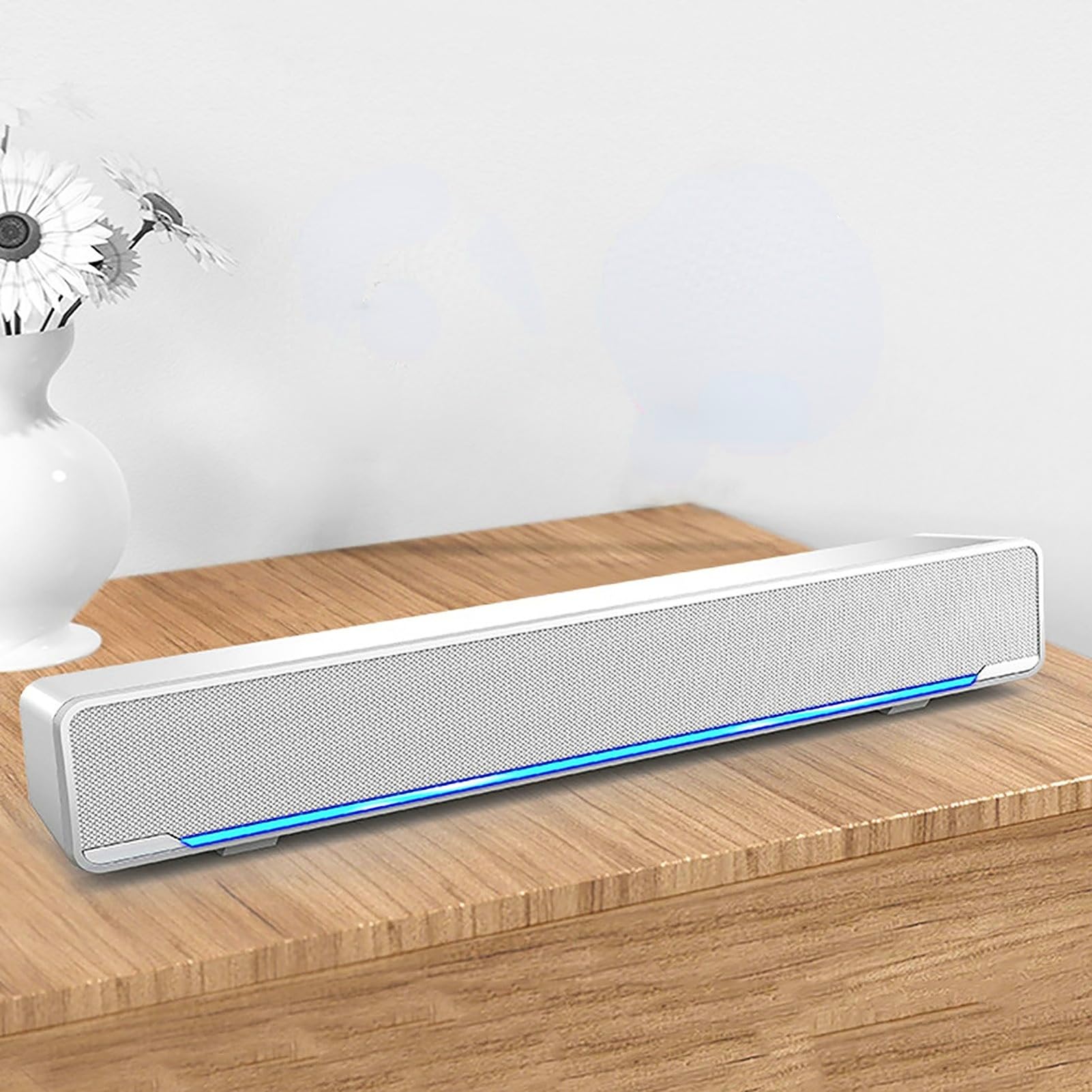 Akozon Desktop Pc Speakers Soundbar Computer Speakers for Desktop Multi-Function Stereo Surrounding Deep Bass Sound USB Wired Indoor Music Player Box 3.5mm Input for PC Cellphones Tv (White)