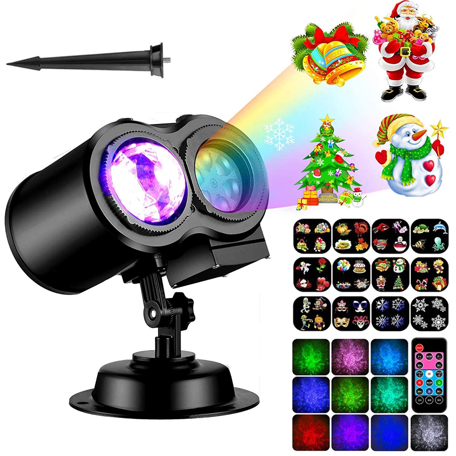 Proiettore Luci Natale, Impermeabile IP44 Proiettore Natale Esterno Interno con 16 Lenti Intercambiabili E Telecomando, Timer 2/4/6 Ora per Decorazioni da Natale, Halloween, Festa,Giardino