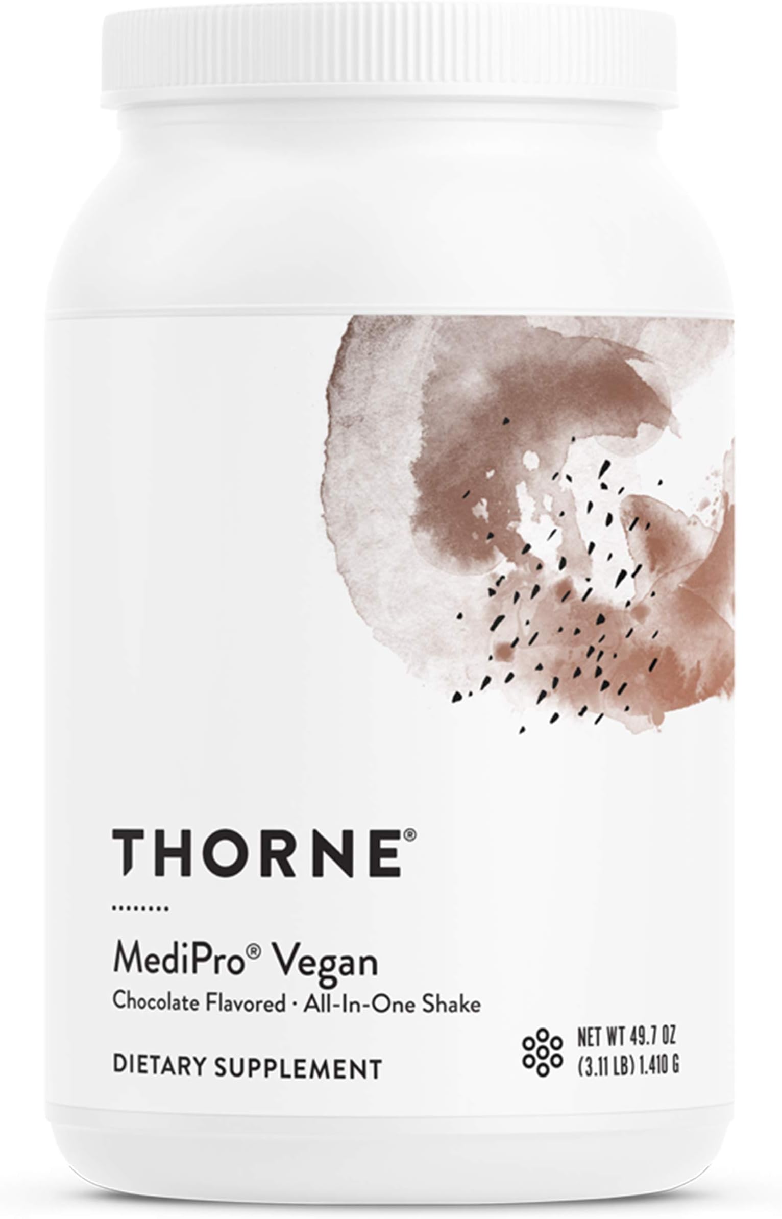 Thorne Research - MediPro Vegan All-in-One Shake - Vegetable-Based Protein Powder - 22 g Protein, 6 g Fiber, Non-GMO Ingredients - Chocolate Flavor - 49.7 oz.