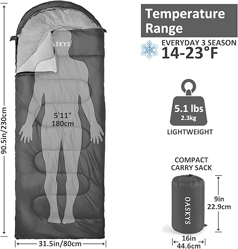 Miniatura 2 de Oaskys - Saco de dormir para acampar, para 3 estaciones, clima cálido y fresco, verano, primavera, otoño, ligero, resistente al agua, para adultos
